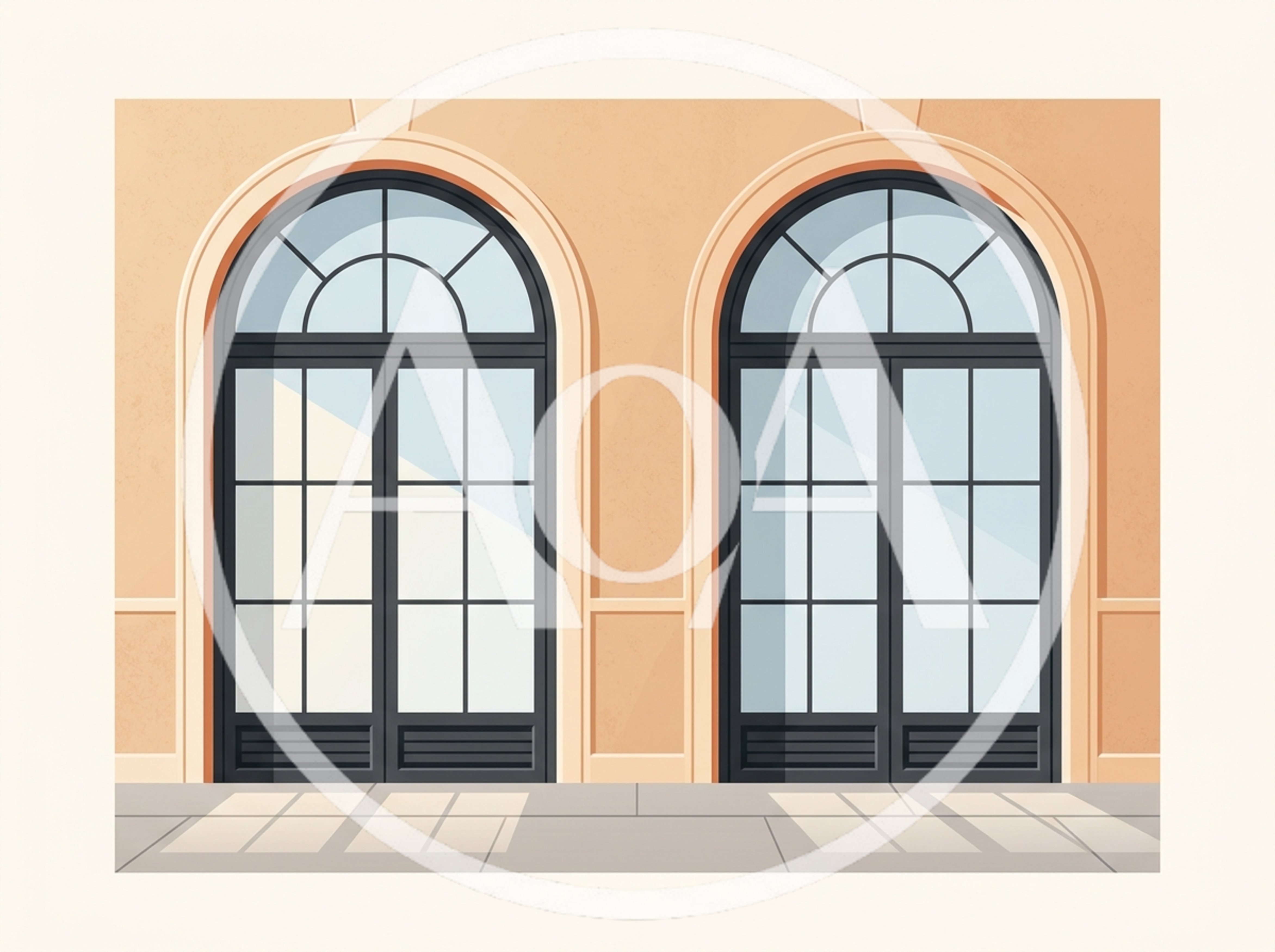 Two Arched Windows On A Beige Building Facade