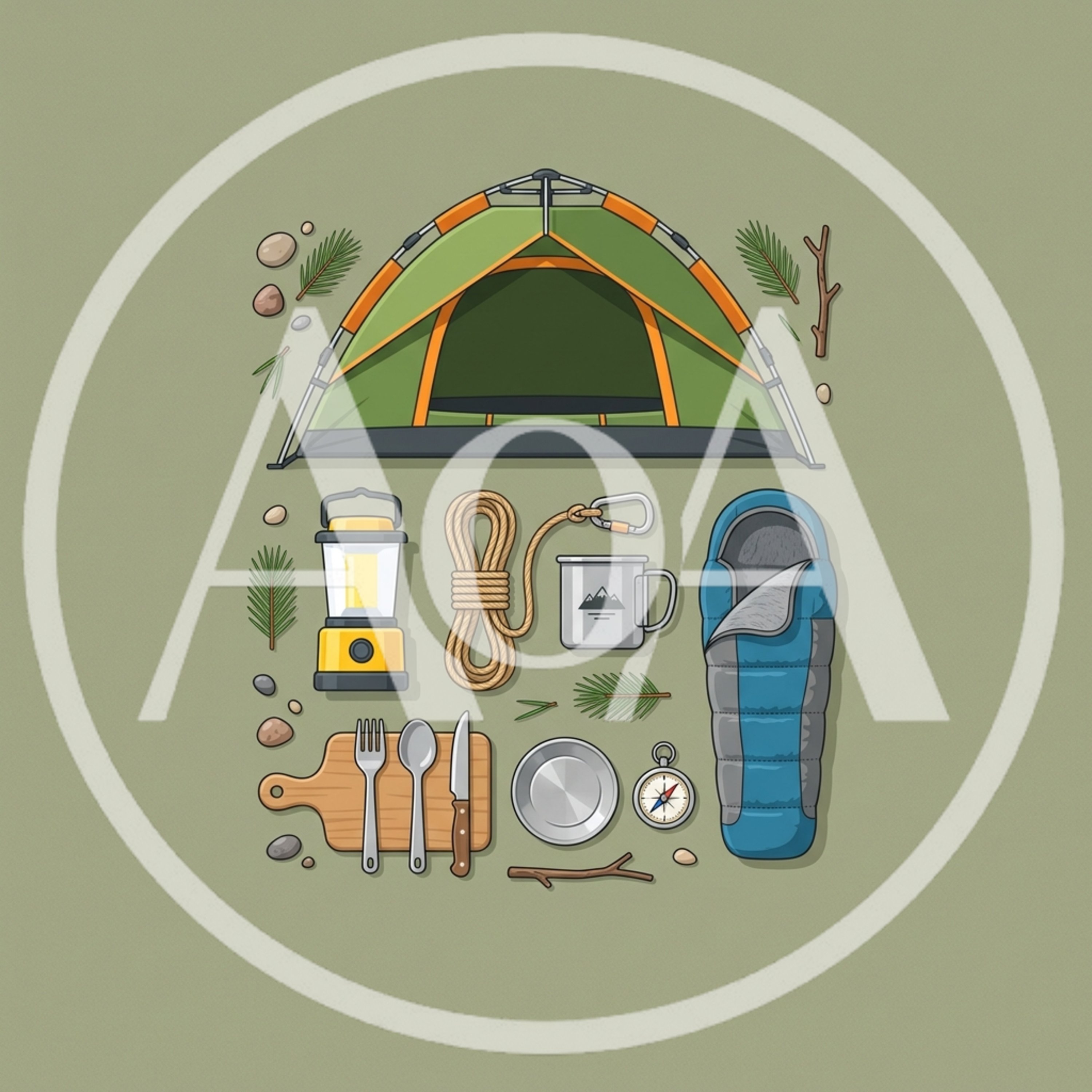 Camping Gear Essentials Flat Lay Illustration