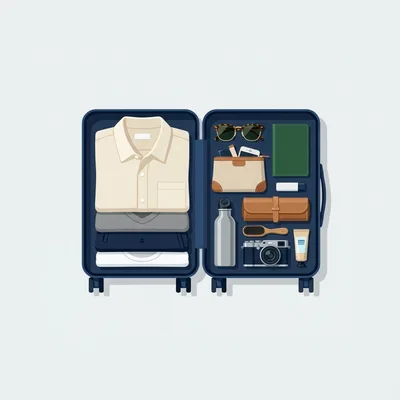 Open Suitcase Packed With Travel Essentials