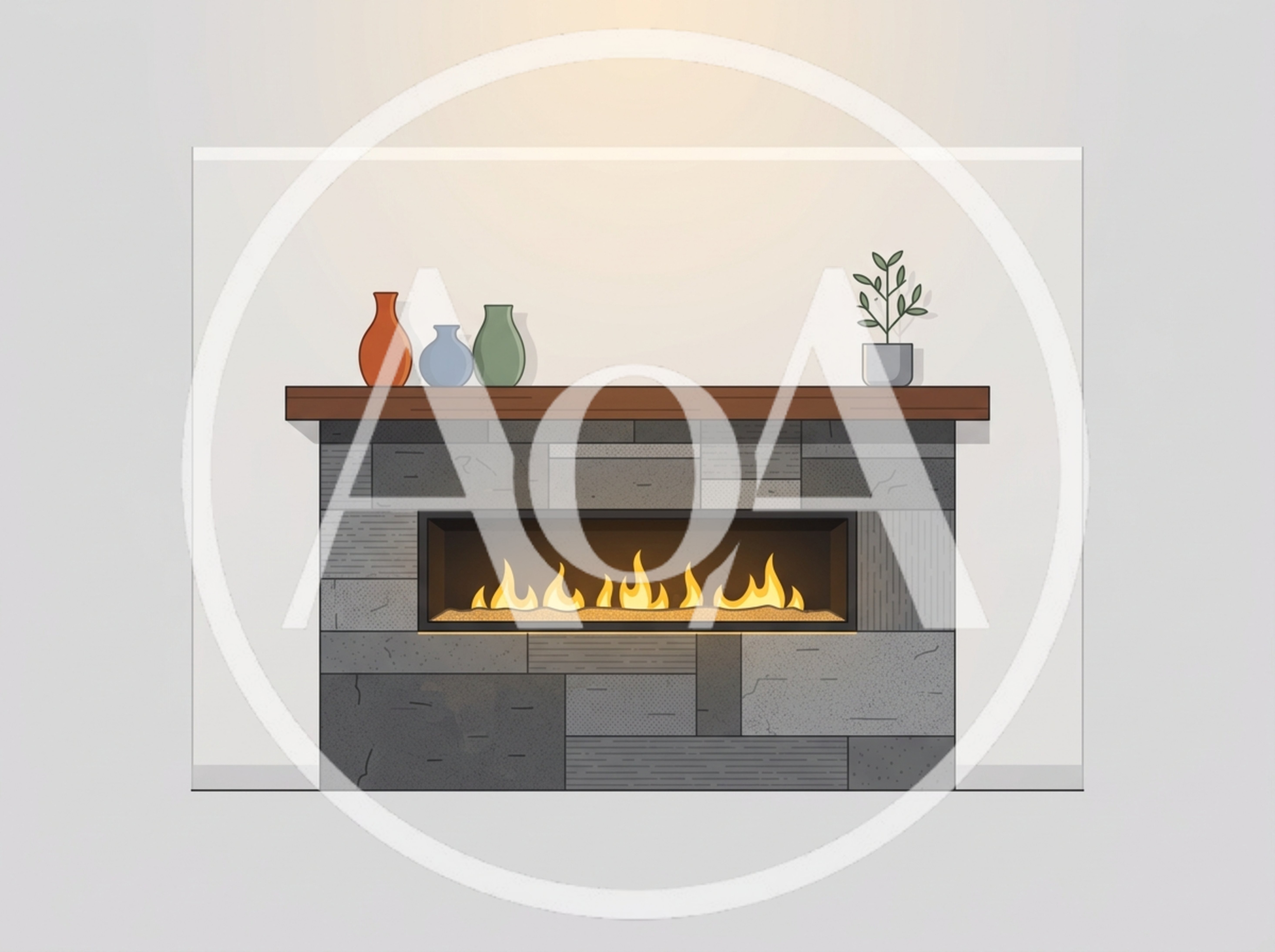 Modern Stone Fireplace With Decorative Vases And Plant