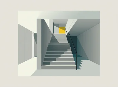 Minimalist Architectural Staircase With Yellow Door Accent