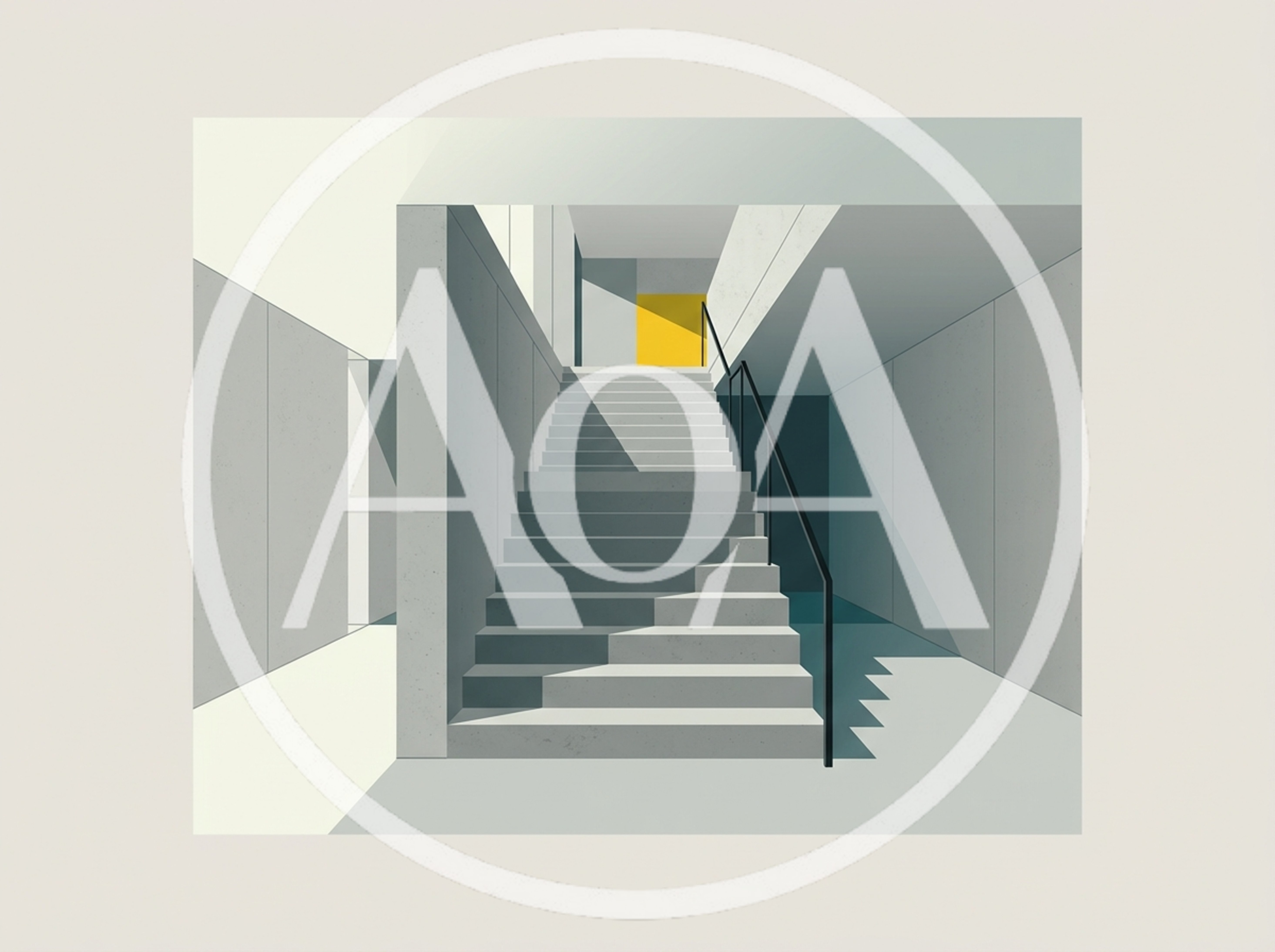 Minimalist Architectural Staircase With Yellow Door Accent