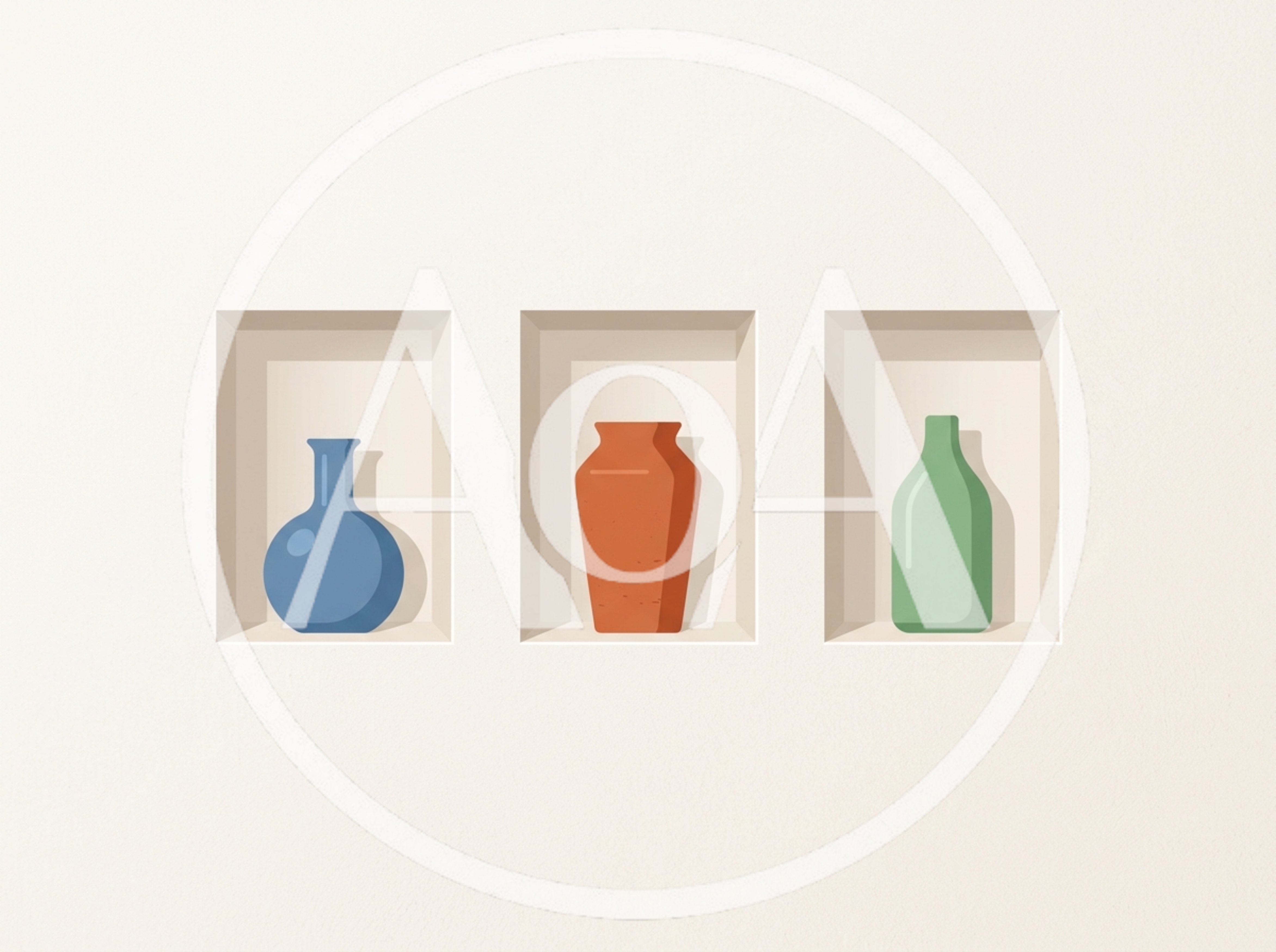 Three Decorative Vases In Wall Niches