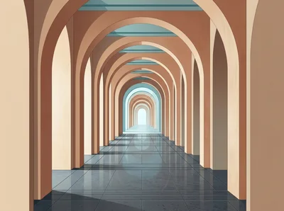 Symmetrical Arched Corridor With Perspective View