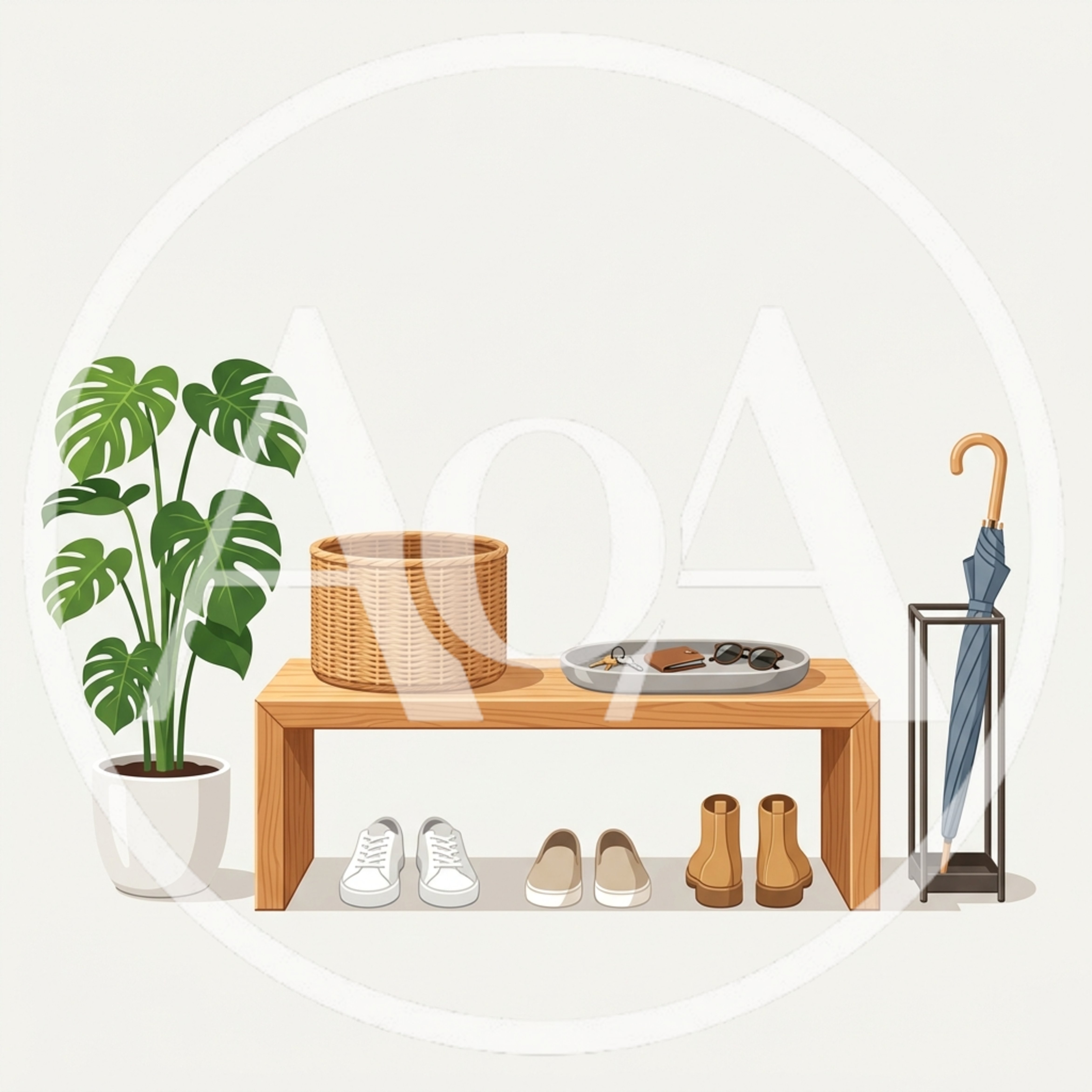 Minimalist Entryway Bench With Decor And Shoes