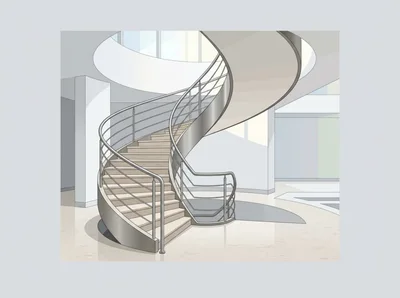 Modern Spiral Staircase In A Minimalist Office Lobby