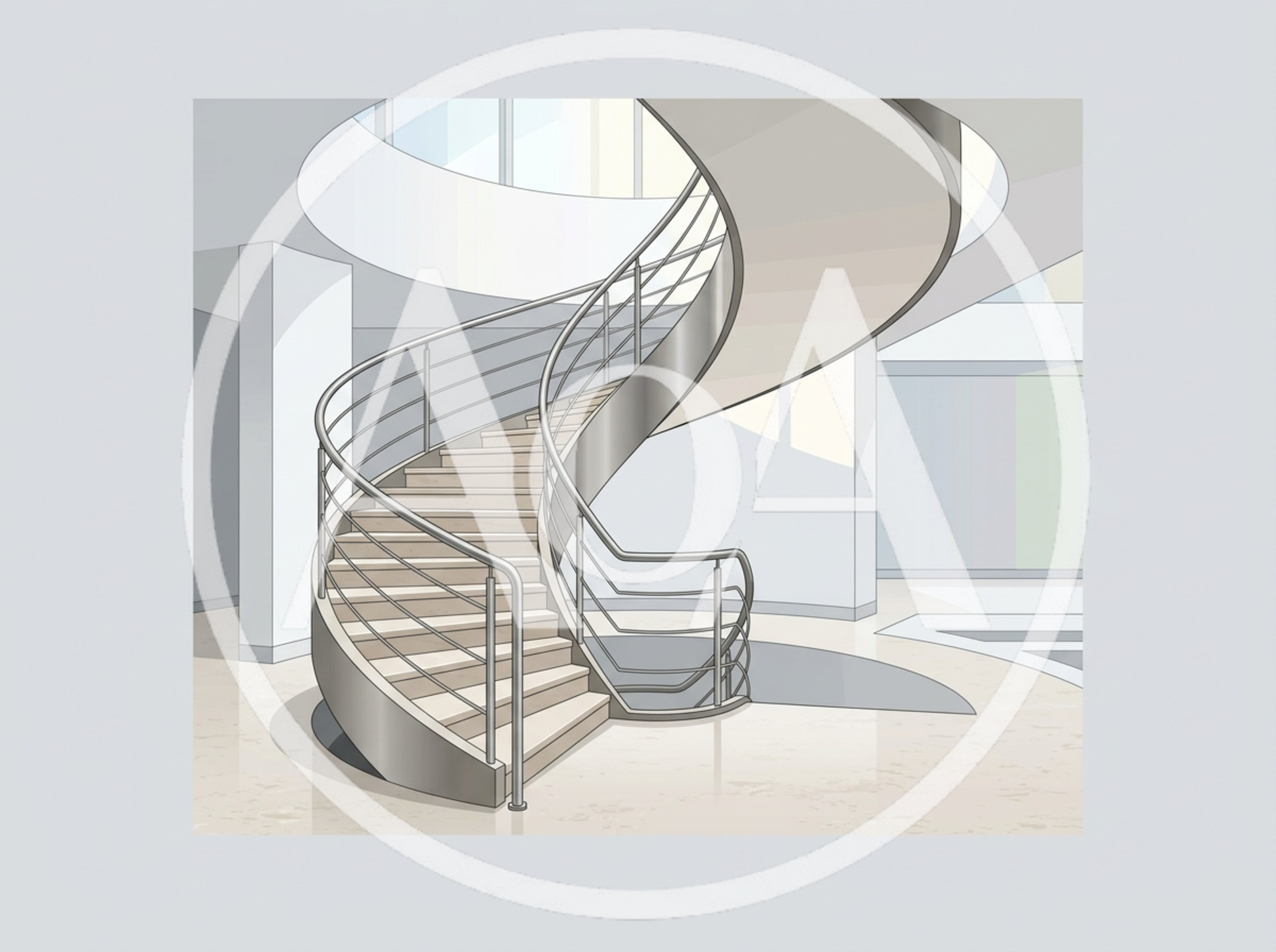 Modern Spiral Staircase In A Minimalist Office Lobby