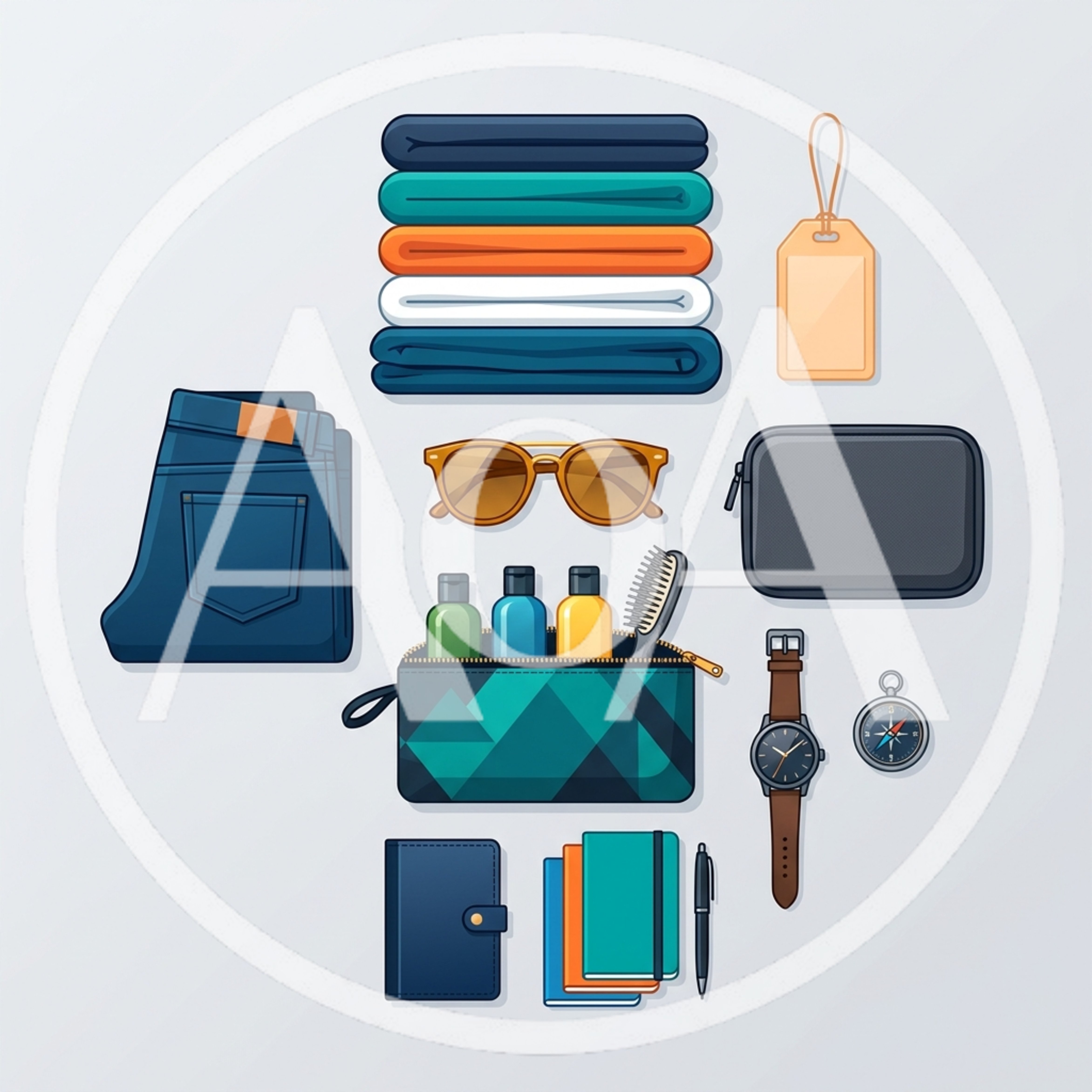 Flat Lay Illustration Of Travel Essentials And Accessories
