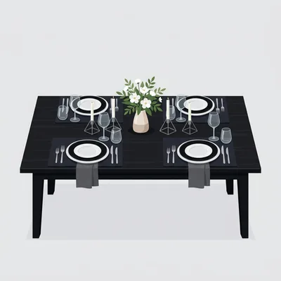 Elegant Table Setting For Four With Floral Centerpiece