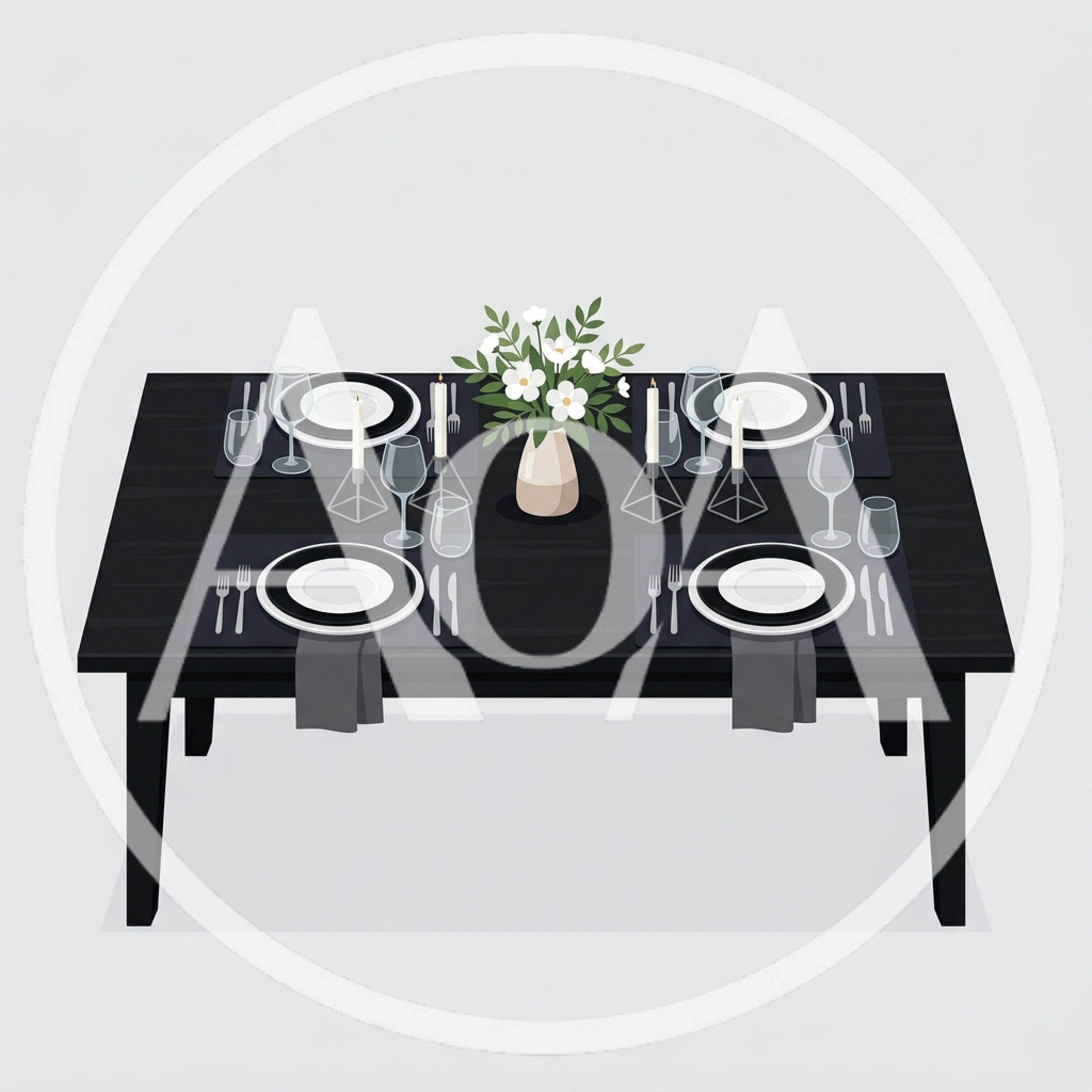 Elegant Table Setting For Four With Floral Centerpiece