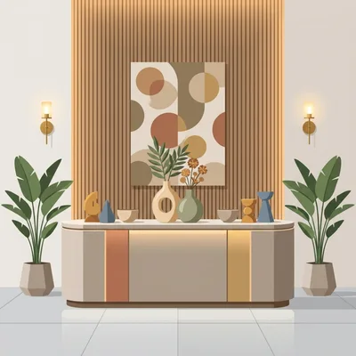 Modern Minimalist Console Table With Decorative Vases