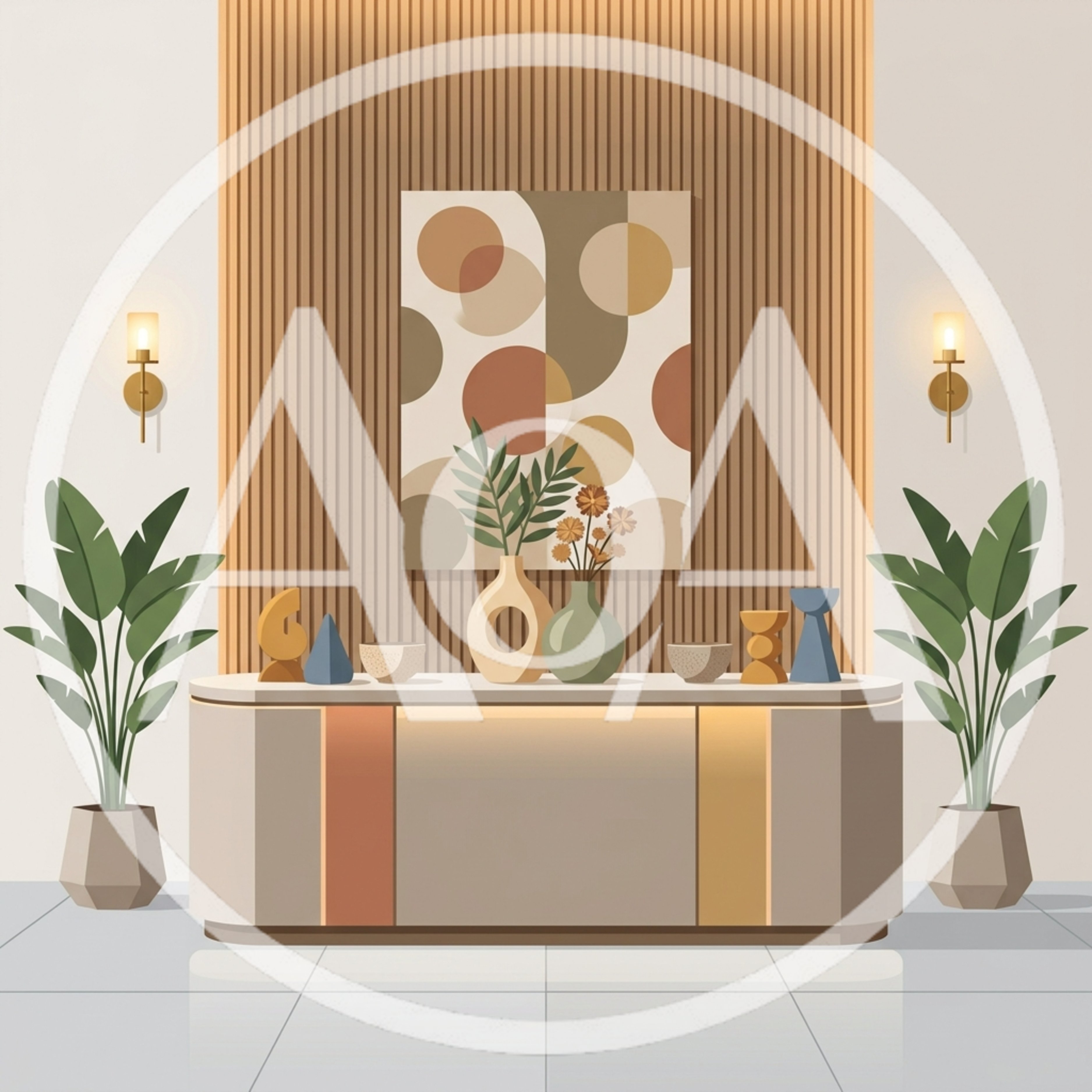 Modern Minimalist Console Table With Decorative Vases
