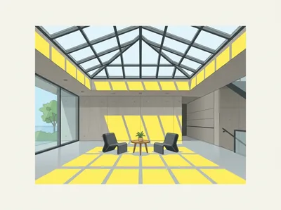 Modern Minimalist Interior With Skylight And Seating Area