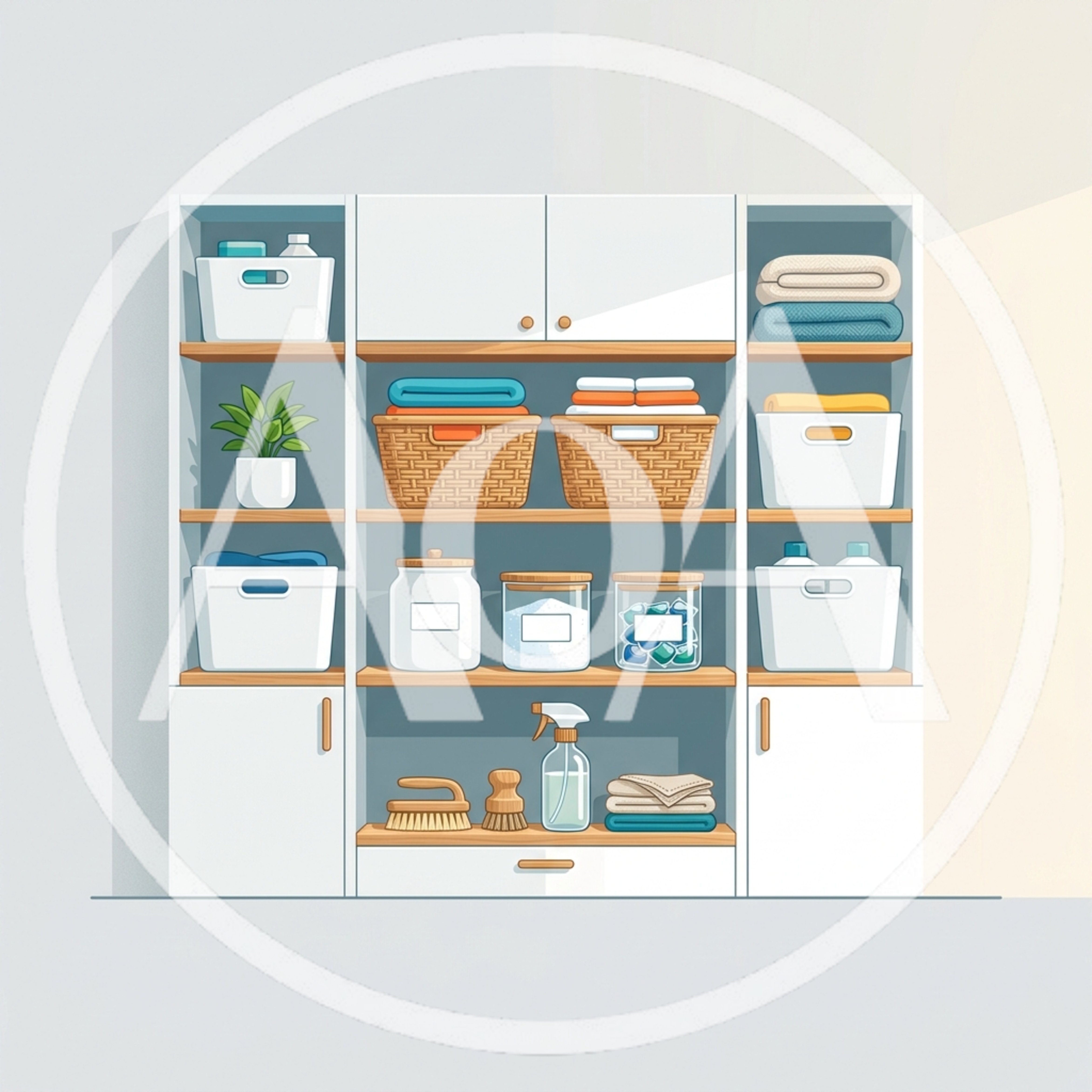 Organized Laundry Room Shelving Unit With Cleaning Supplies
