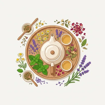 Herbal Tea Set With Fresh Flowers And Herbs