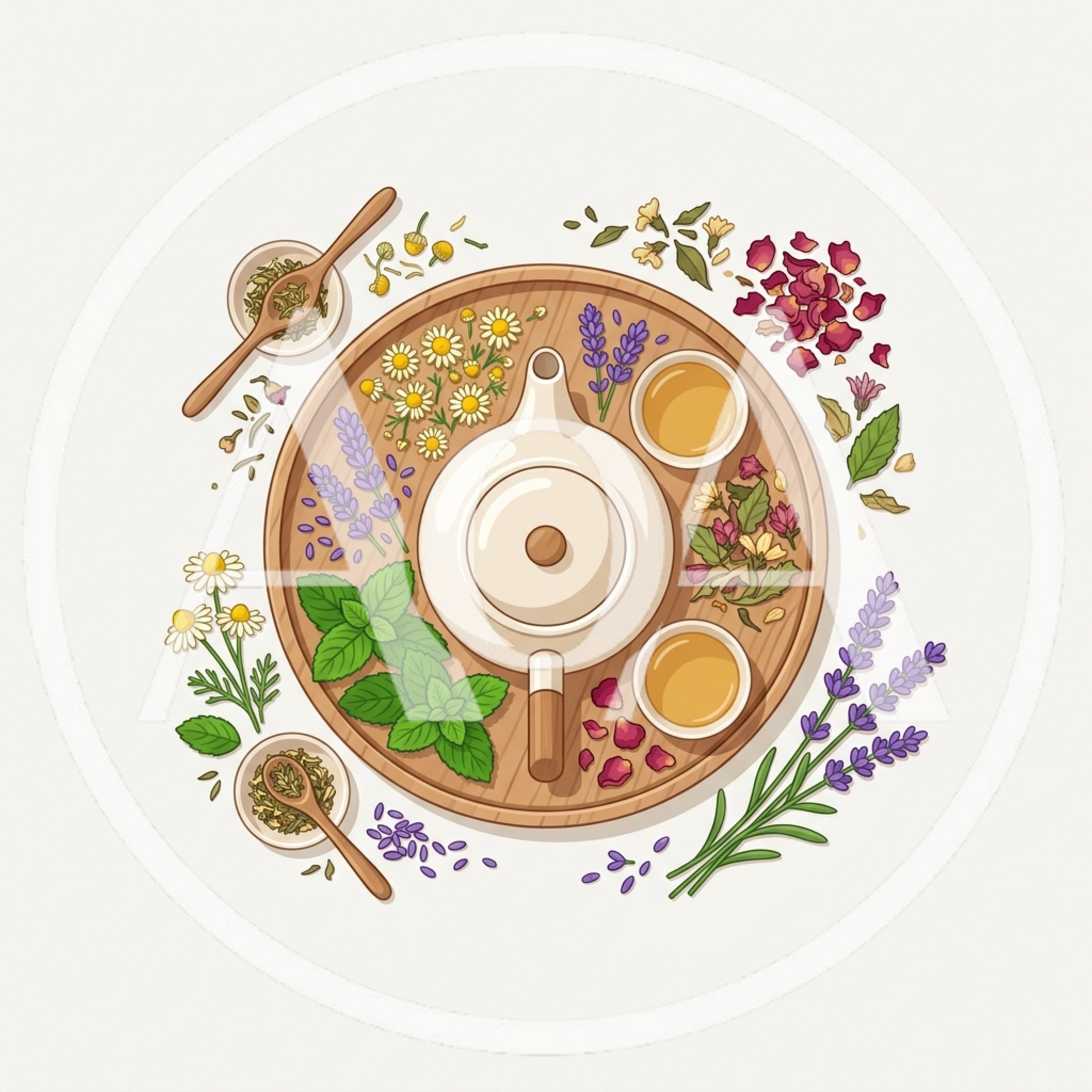 Herbal Tea Set With Fresh Flowers And Herbs