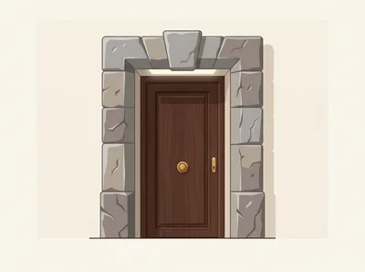 Stone Framed Wooden Door Illustration