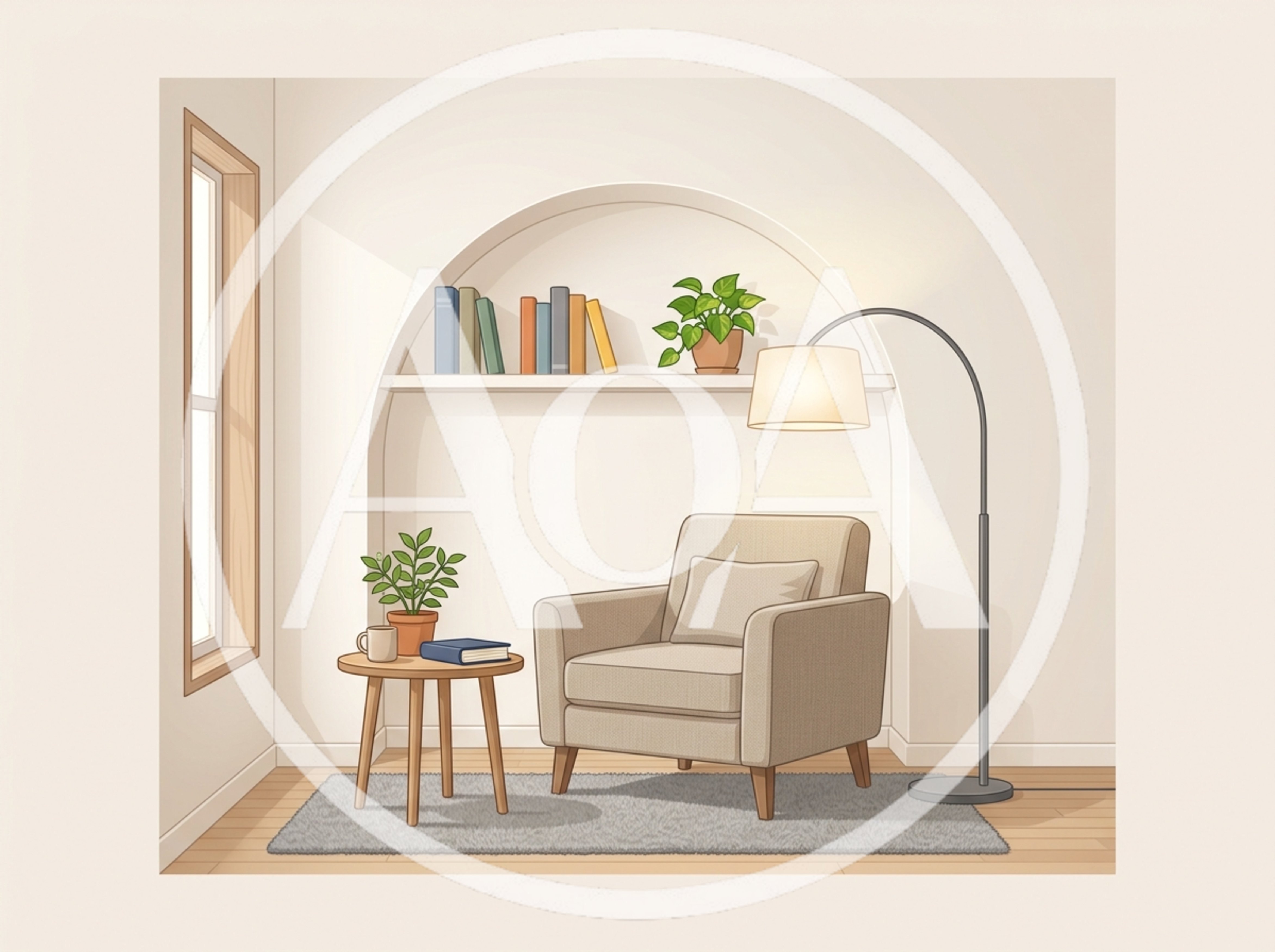 Cozy Reading Nook With Armchair And Arched Wall Shelf