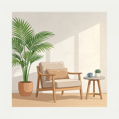 Minimalist Living Room Corner With Armchair And Plant
