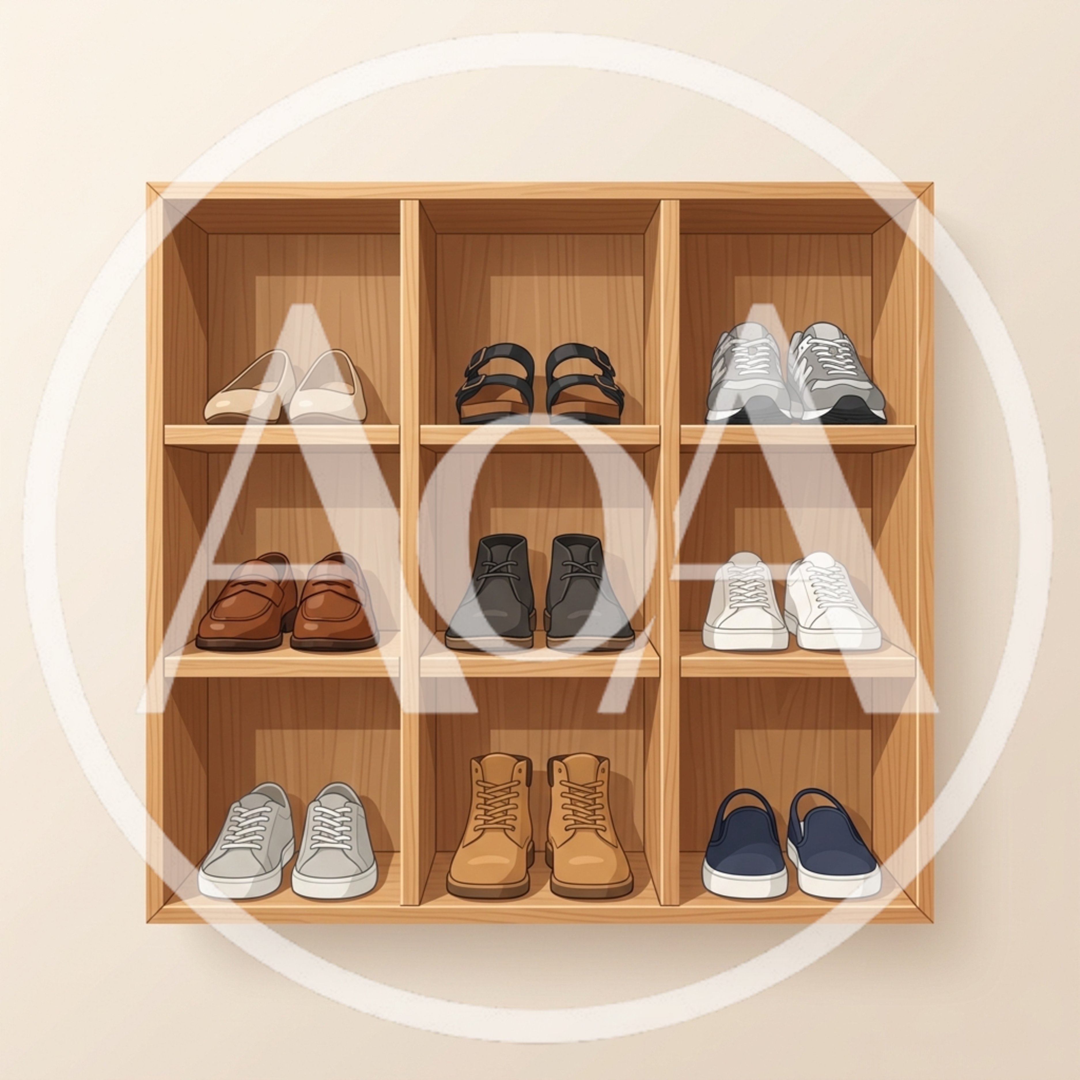 Wooden Shoe Rack With Various Pairs Of Footwear