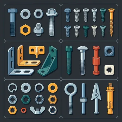 Collection of Various Metal Fasteners and Hardware Components