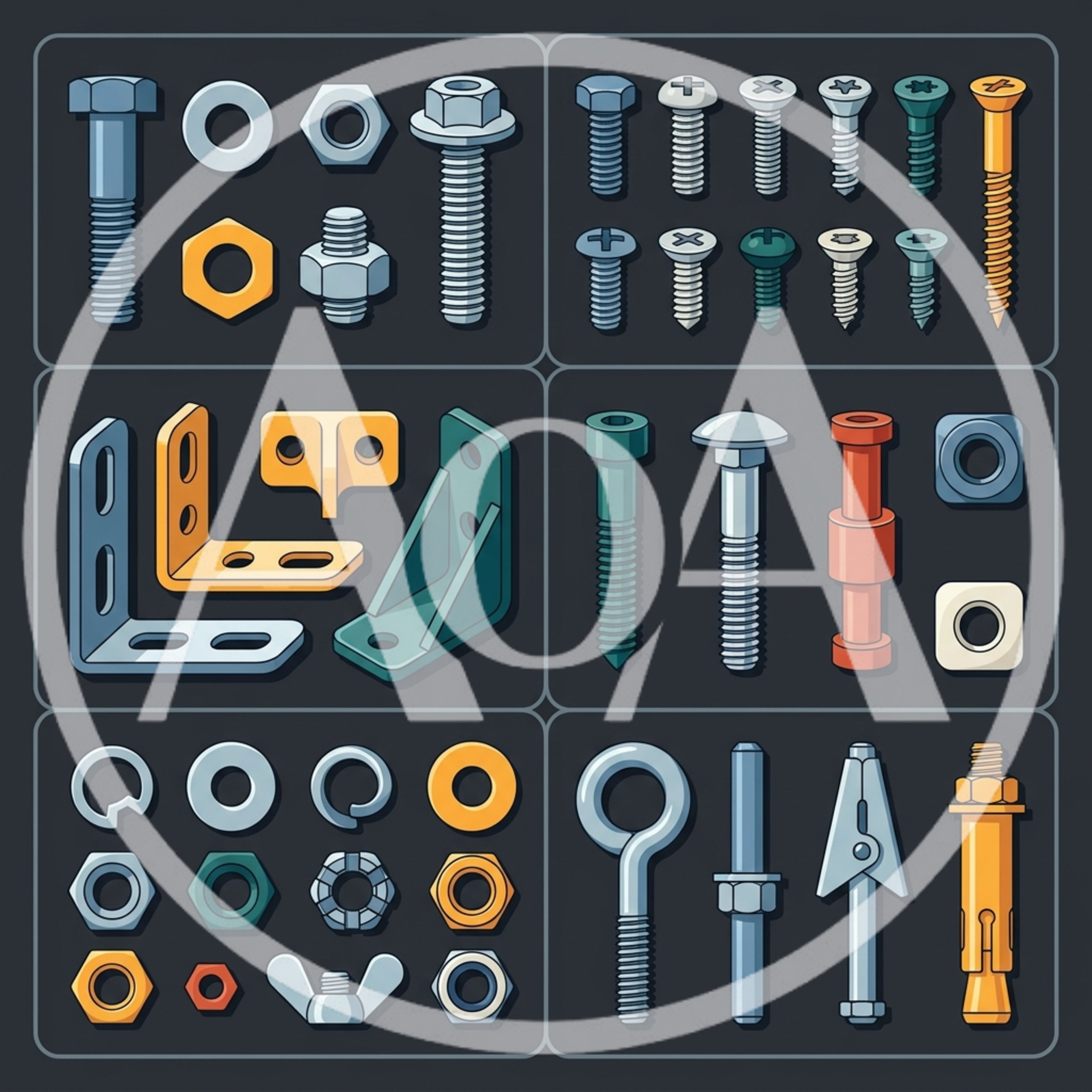 Collection of Various Metal Fasteners and Hardware Components