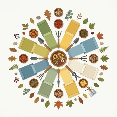 Gardening Tools And Seeds Arranged In A Circular Mandala