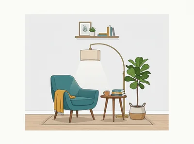 Cozy Reading Nook With Armchair And Floor Lamp