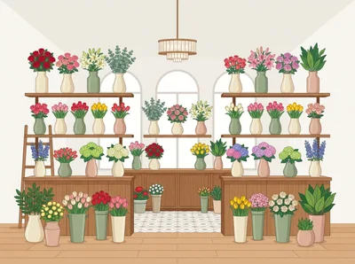 Interior View Of A Floral Shop With Flower Arrangements