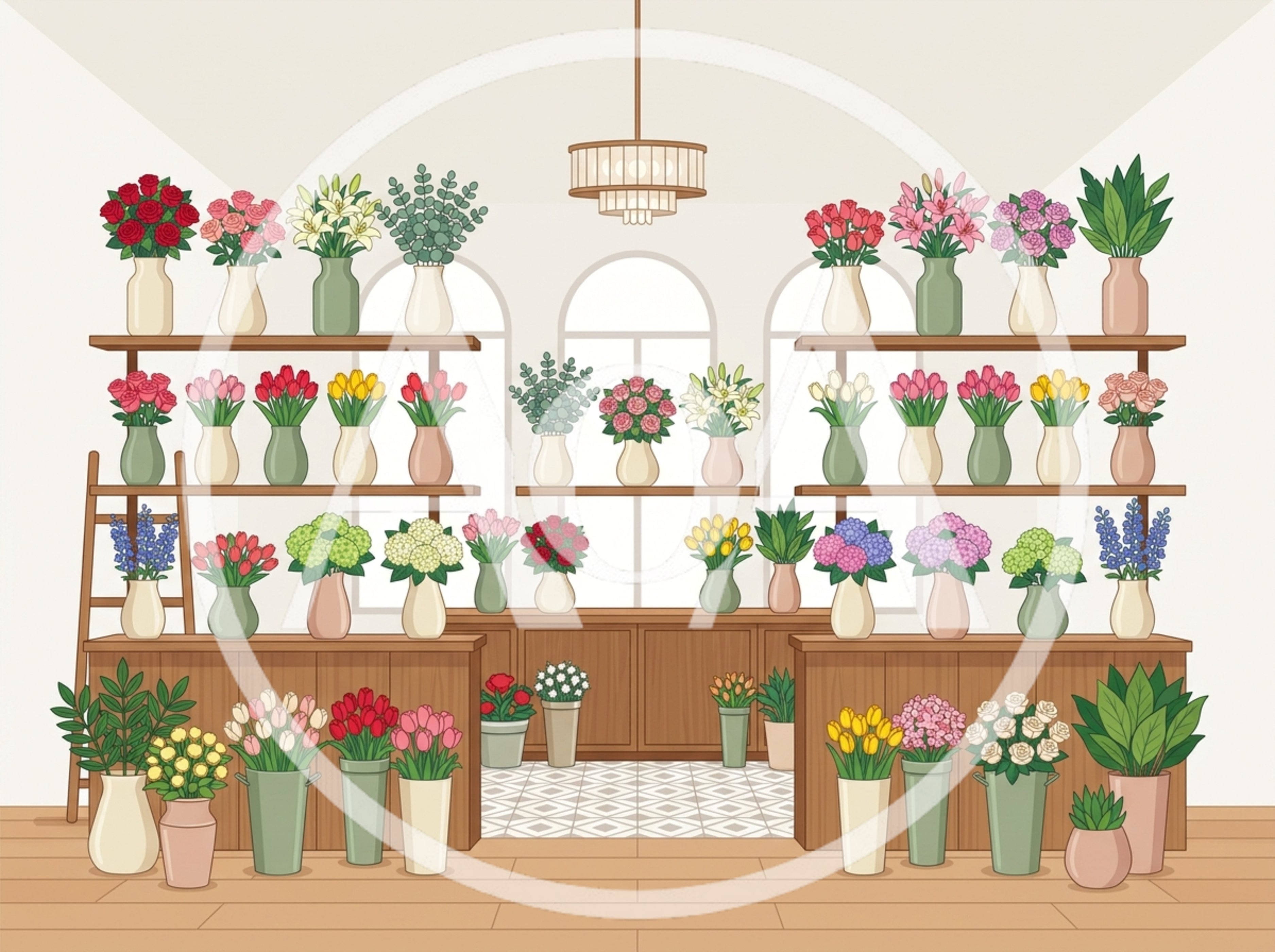 Interior View Of A Floral Shop With Flower Arrangements