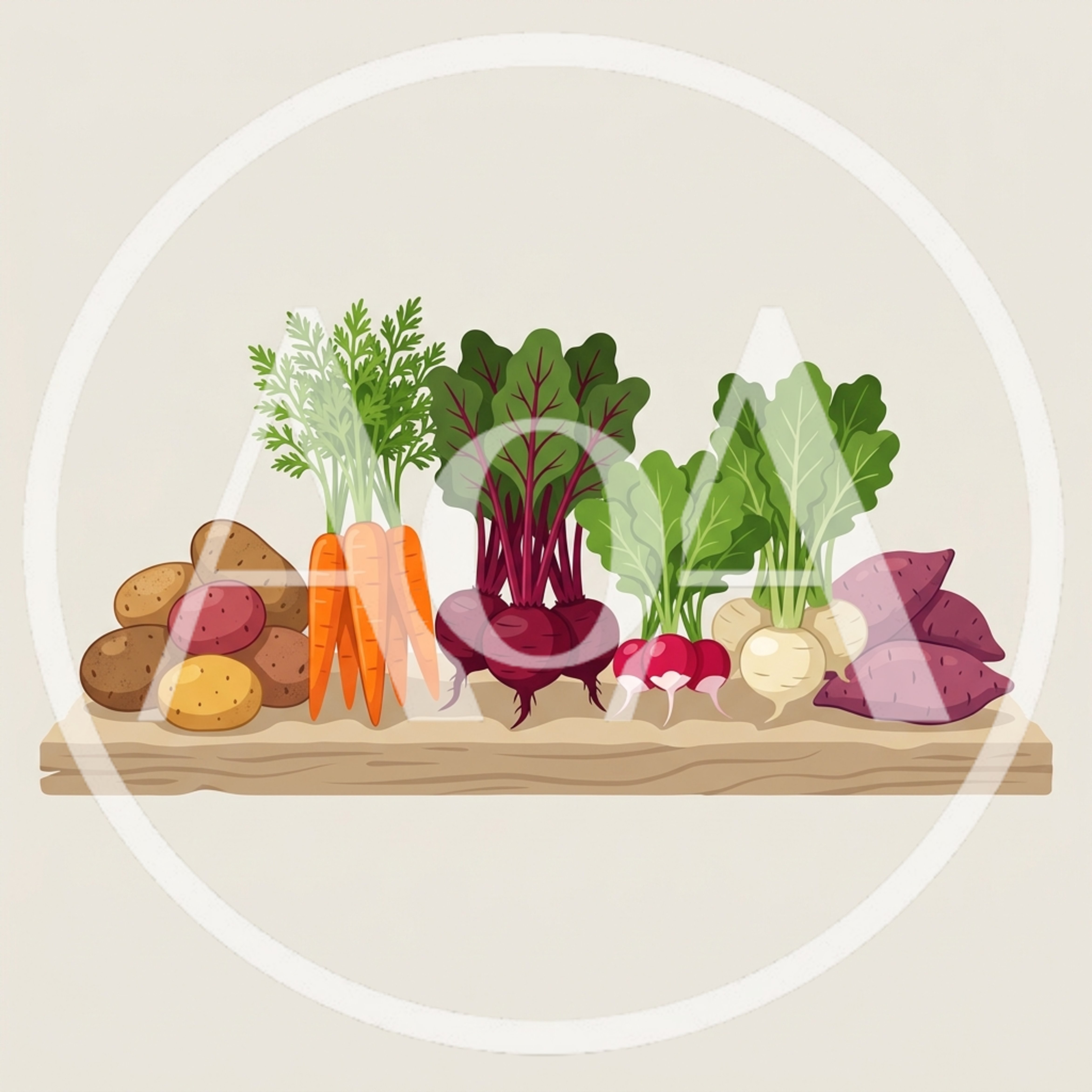 Fresh Assorted Root Vegetables On A Wooden Surface