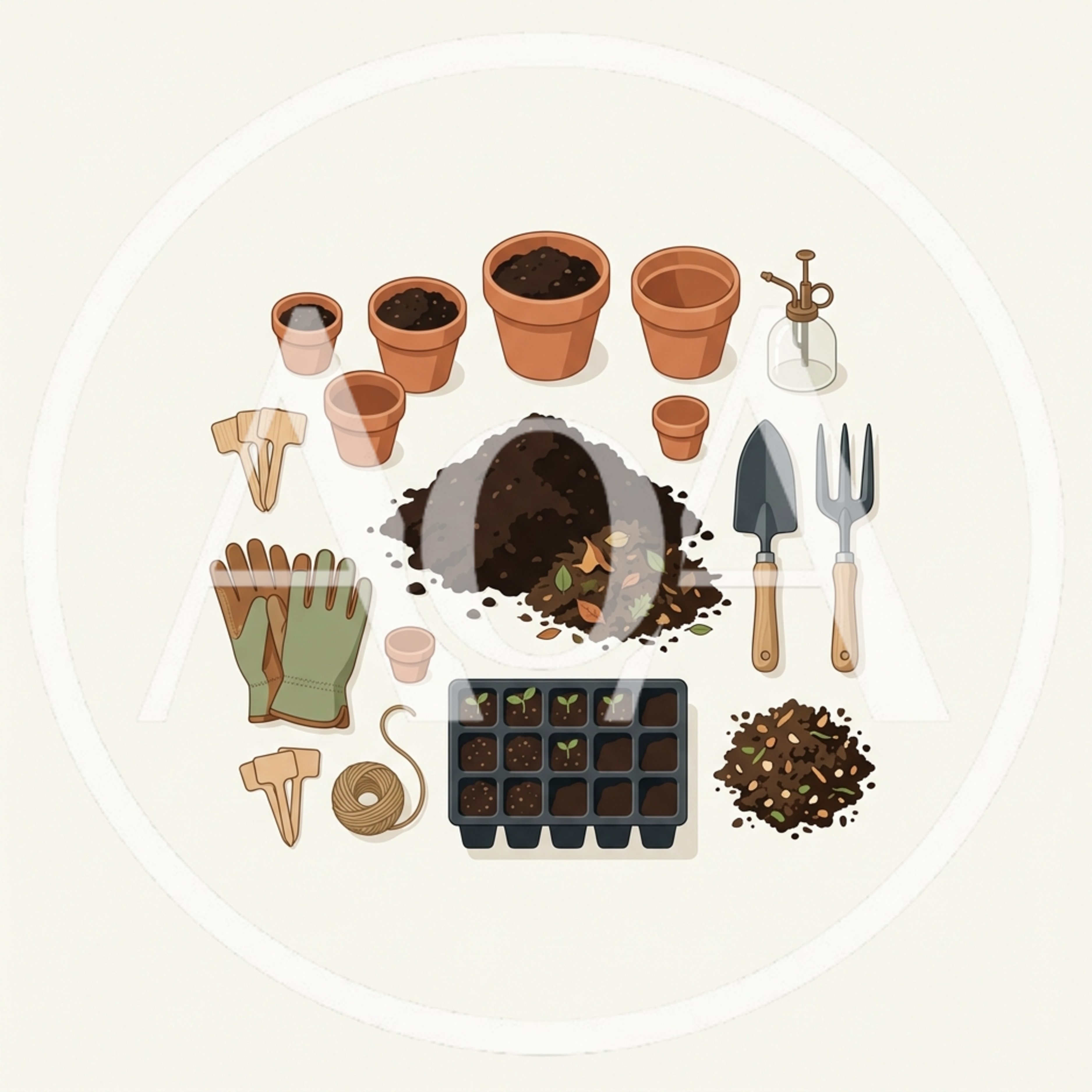Gardening Tools And Potted Plants Flat Lay