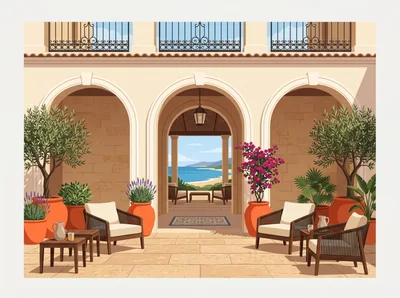 Mediterranean Villa Terrace With Ocean View