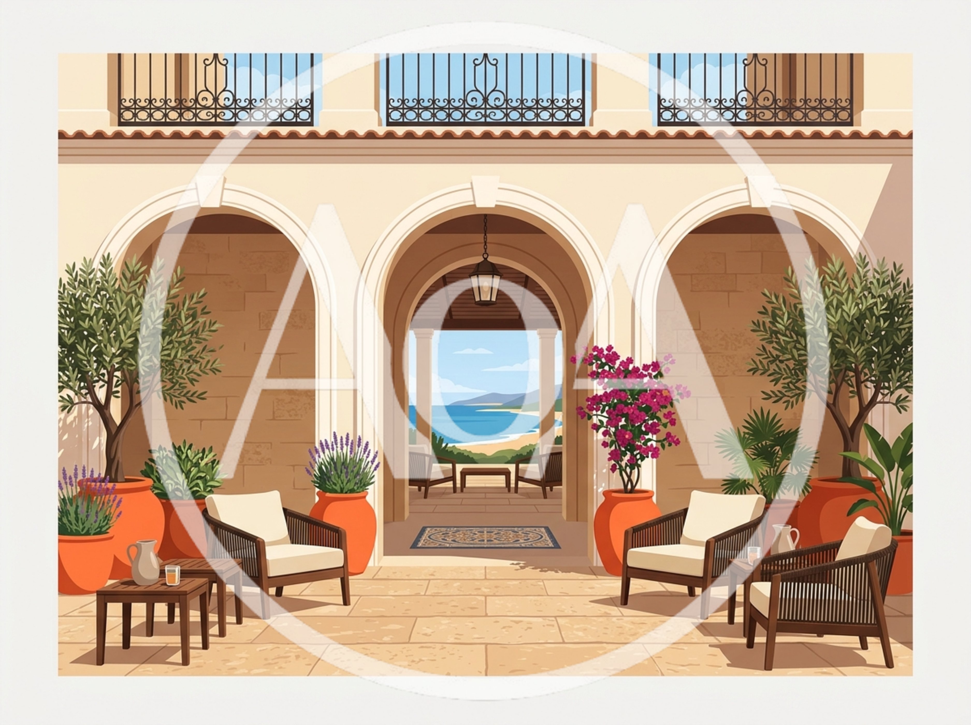 Mediterranean Villa Terrace With Ocean View