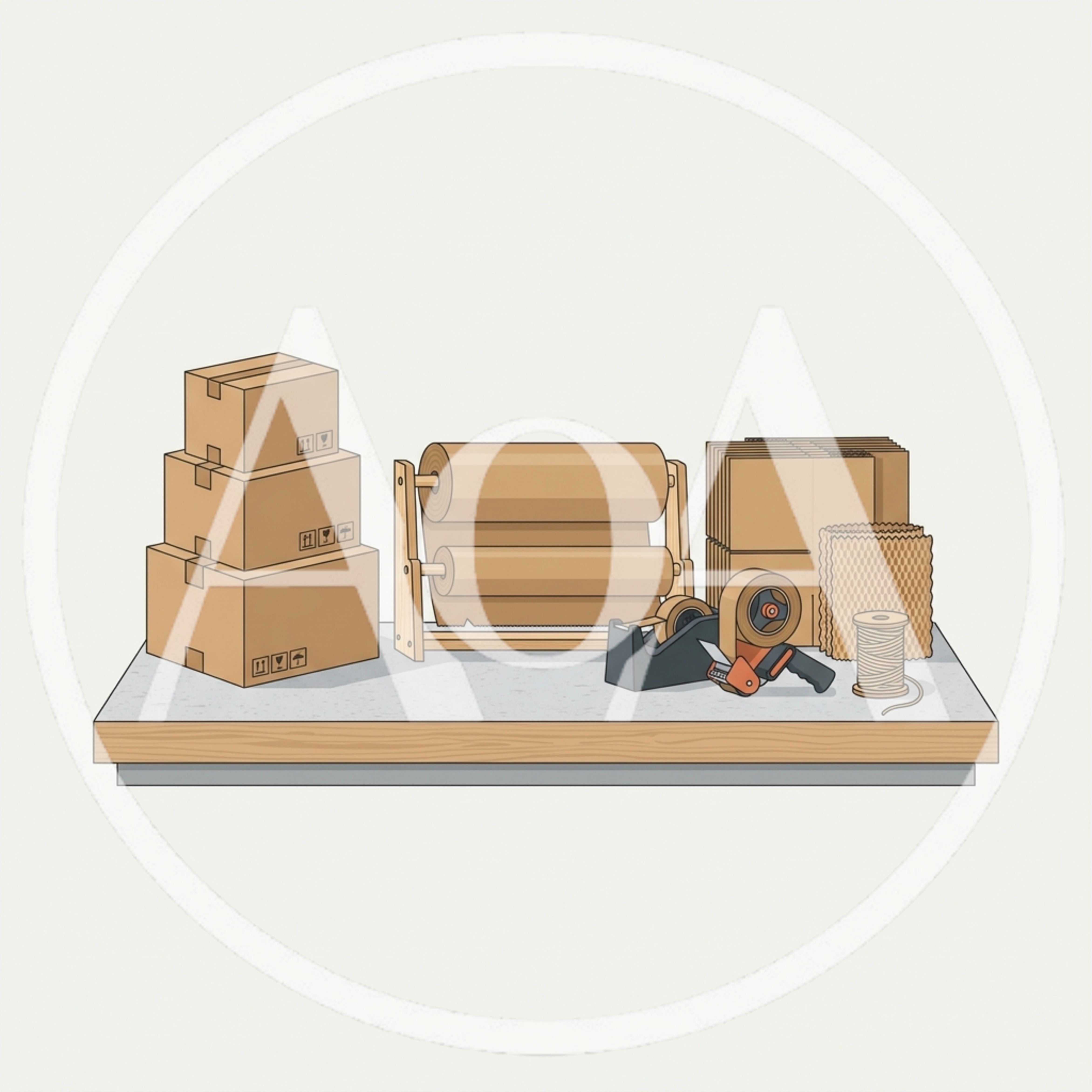 Packing Station With Cardboard Boxes And Shipping Supplies