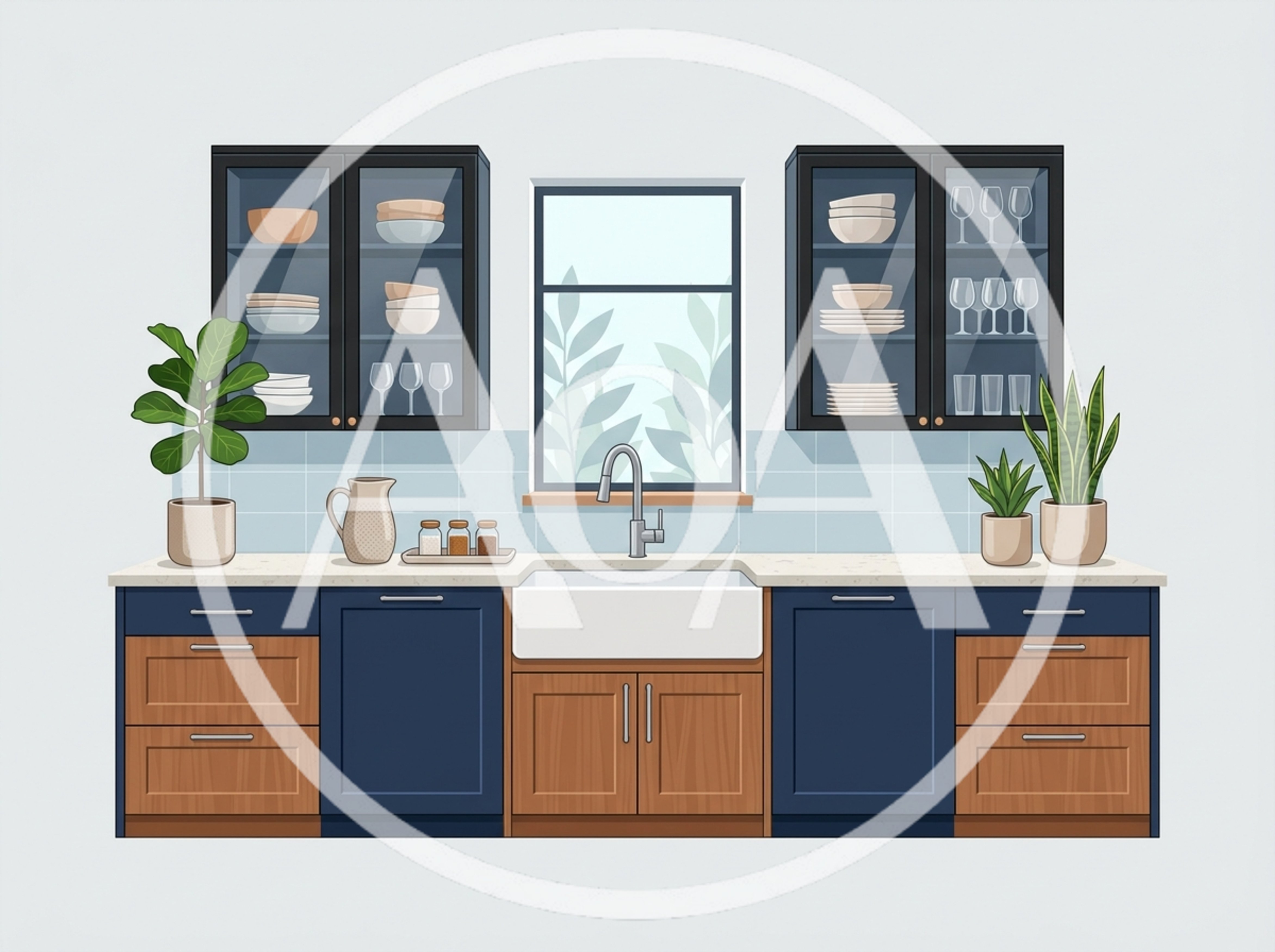 Modern Kitchen Interior With Farmhouse Sink And Cabinets