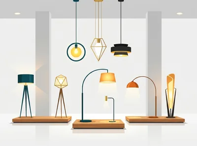 Modern Lighting Fixtures Displayed In A Minimalist Showroom