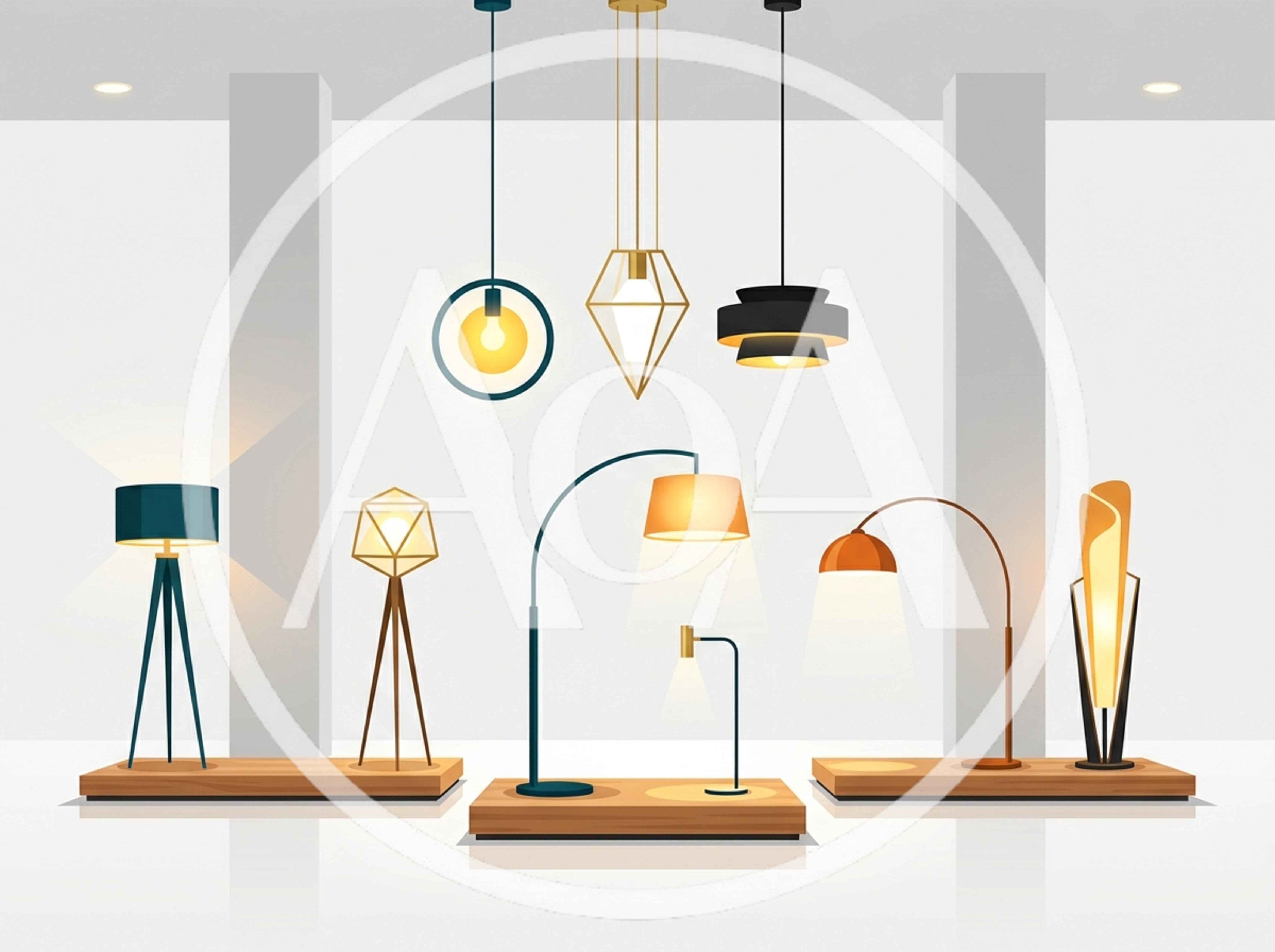 Modern Lighting Fixtures Displayed In A Minimalist Showroom