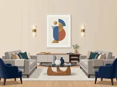 Modern Living Room Interior With Symmetrical Furniture Arrangement