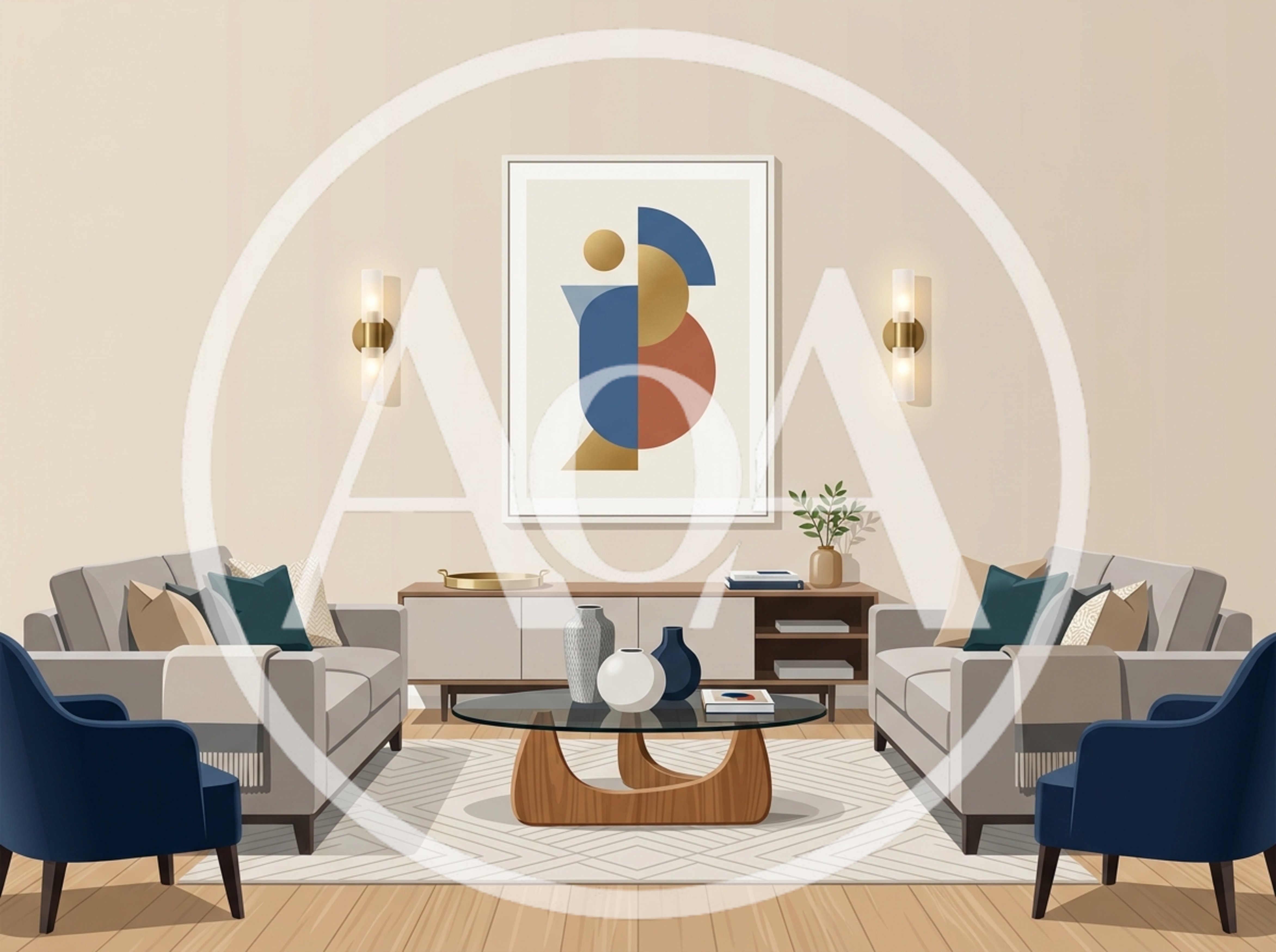 Modern Living Room Interior With Symmetrical Furniture Arrangement