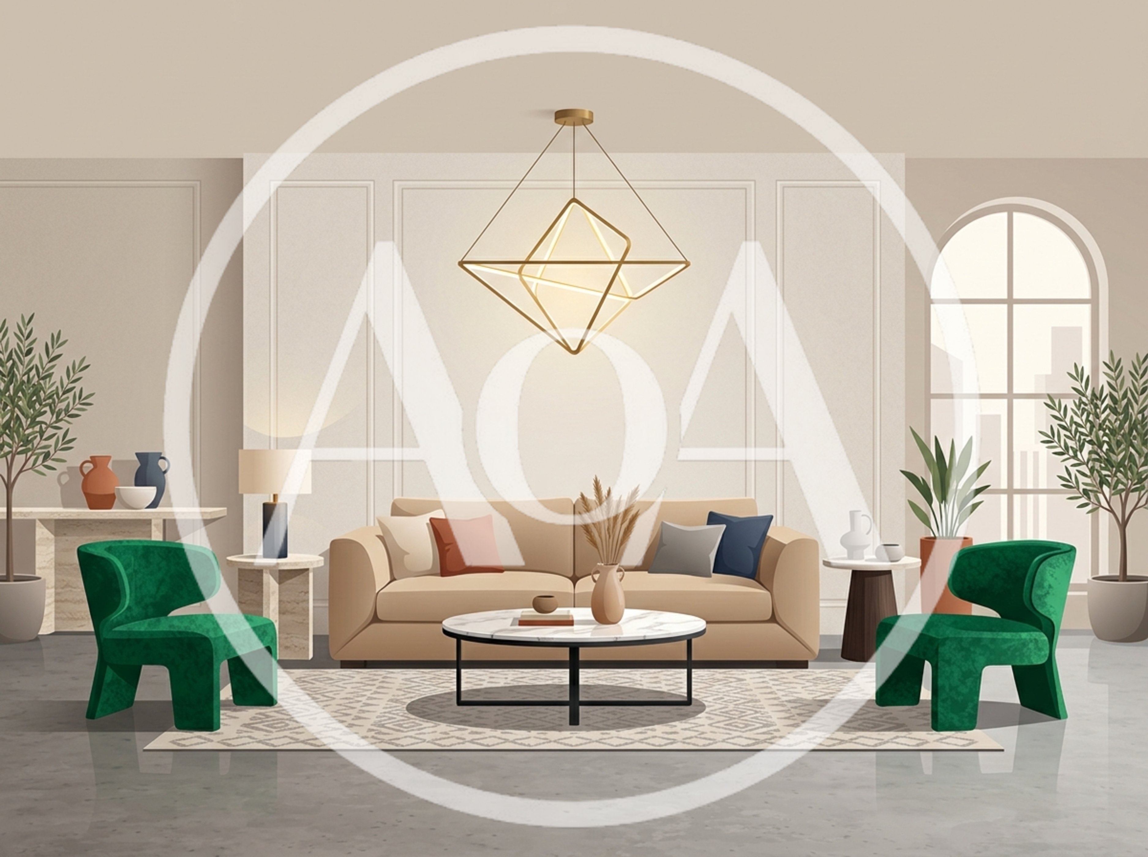 Modern Living Room Interior With Green Accent Chairs