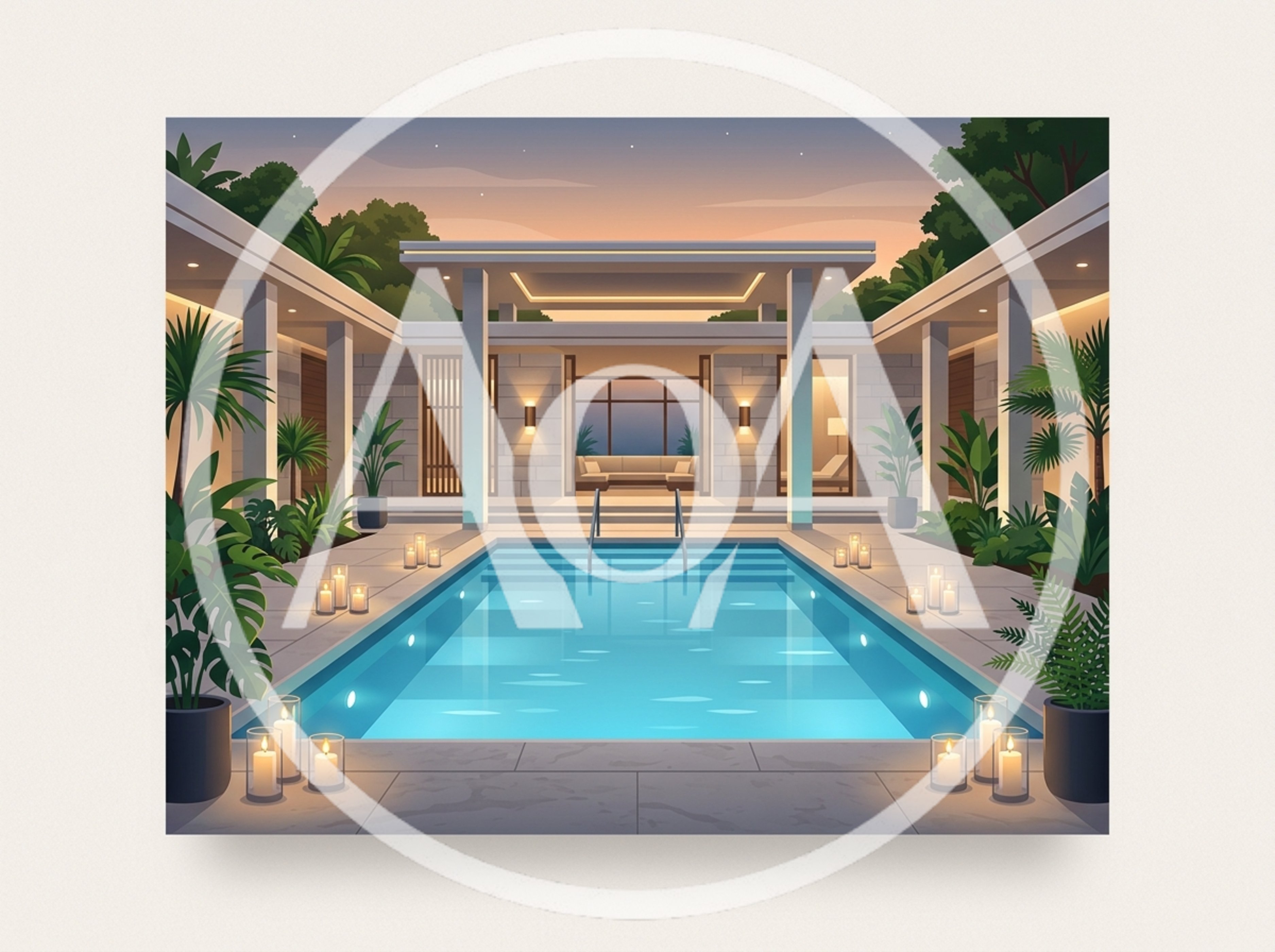 Luxury Modern Villa Courtyard With Illuminated Swimming Pool