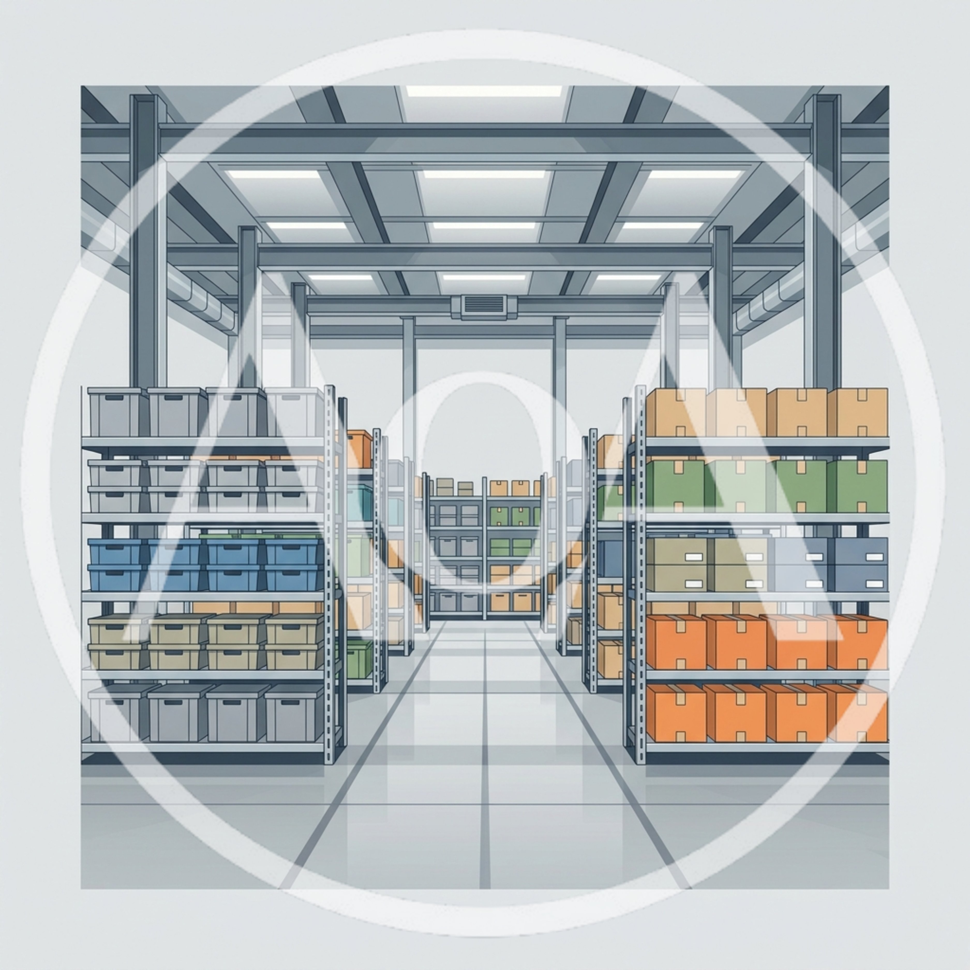 Warehouse Interior With Rows Of Storage Shelving Units