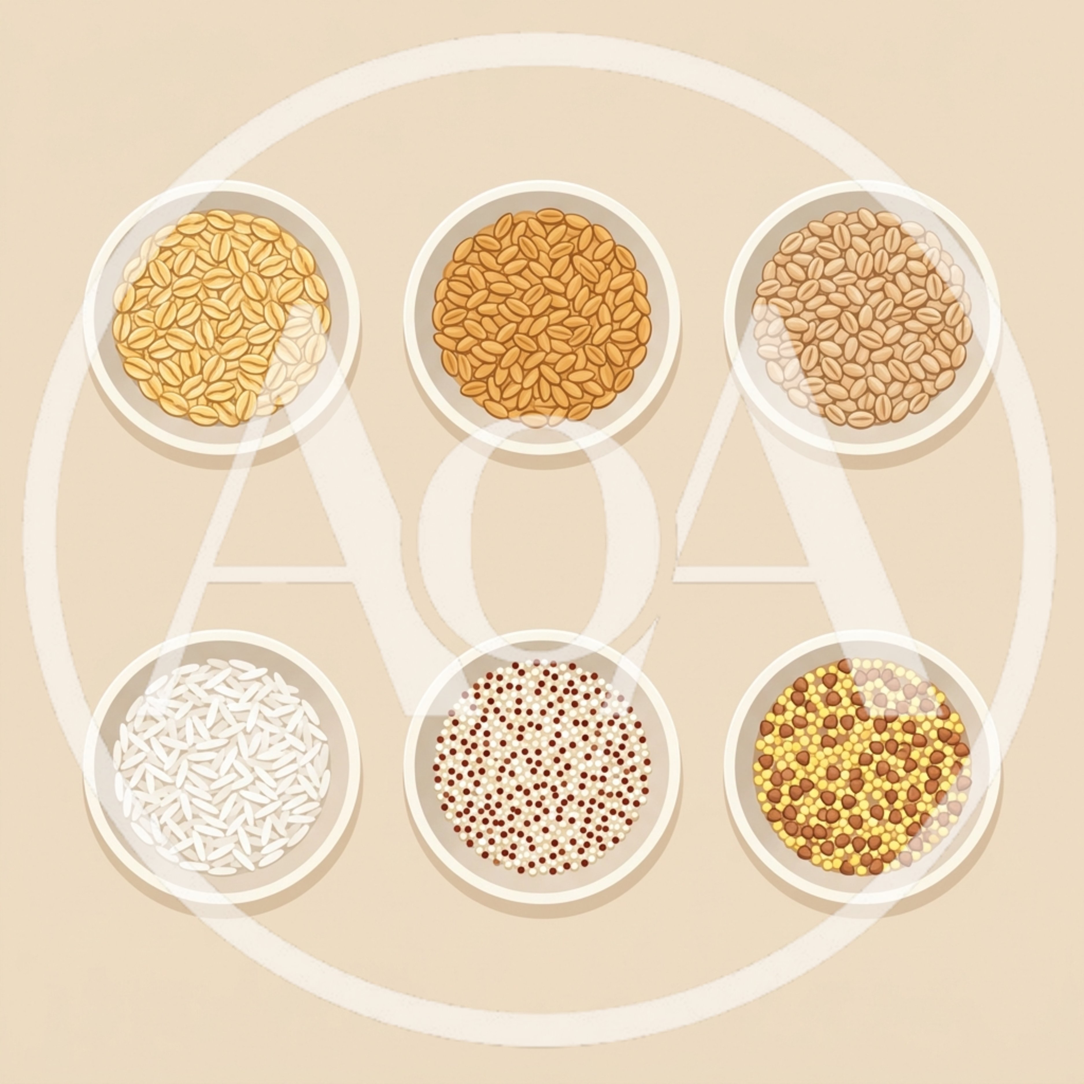 Top View Of Six Bowls With Various Grains