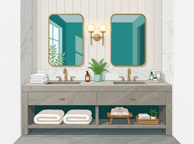 Modern Double Vanity Bathroom Interior Illustration