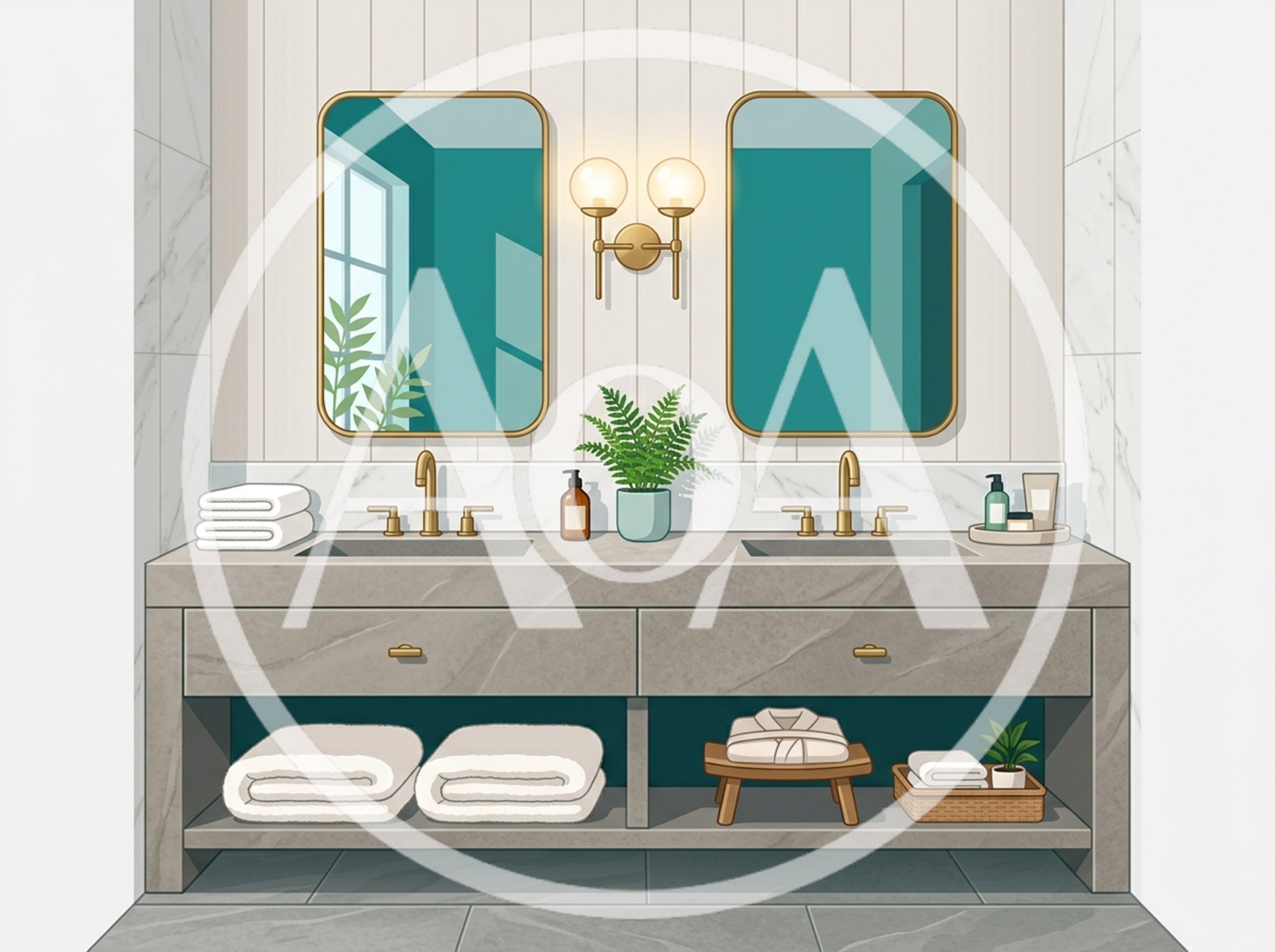Modern Double Vanity Bathroom Interior Illustration
