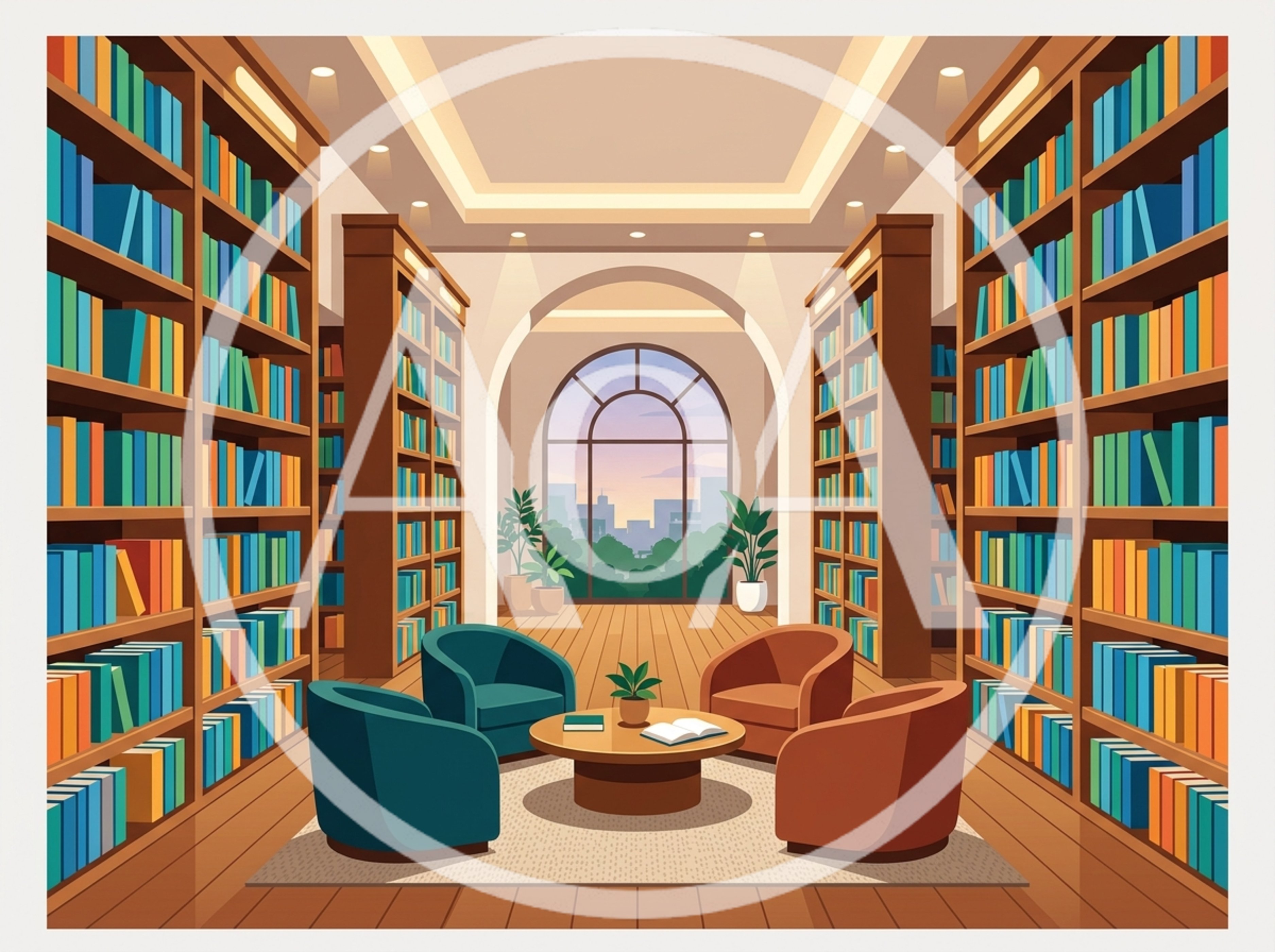 Cozy Library Reading Nook With Armchairs And Bookshelves