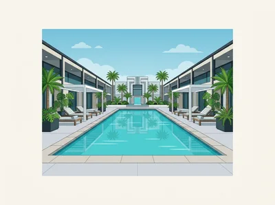 Modern Resort Swimming Pool Courtyard Illustration