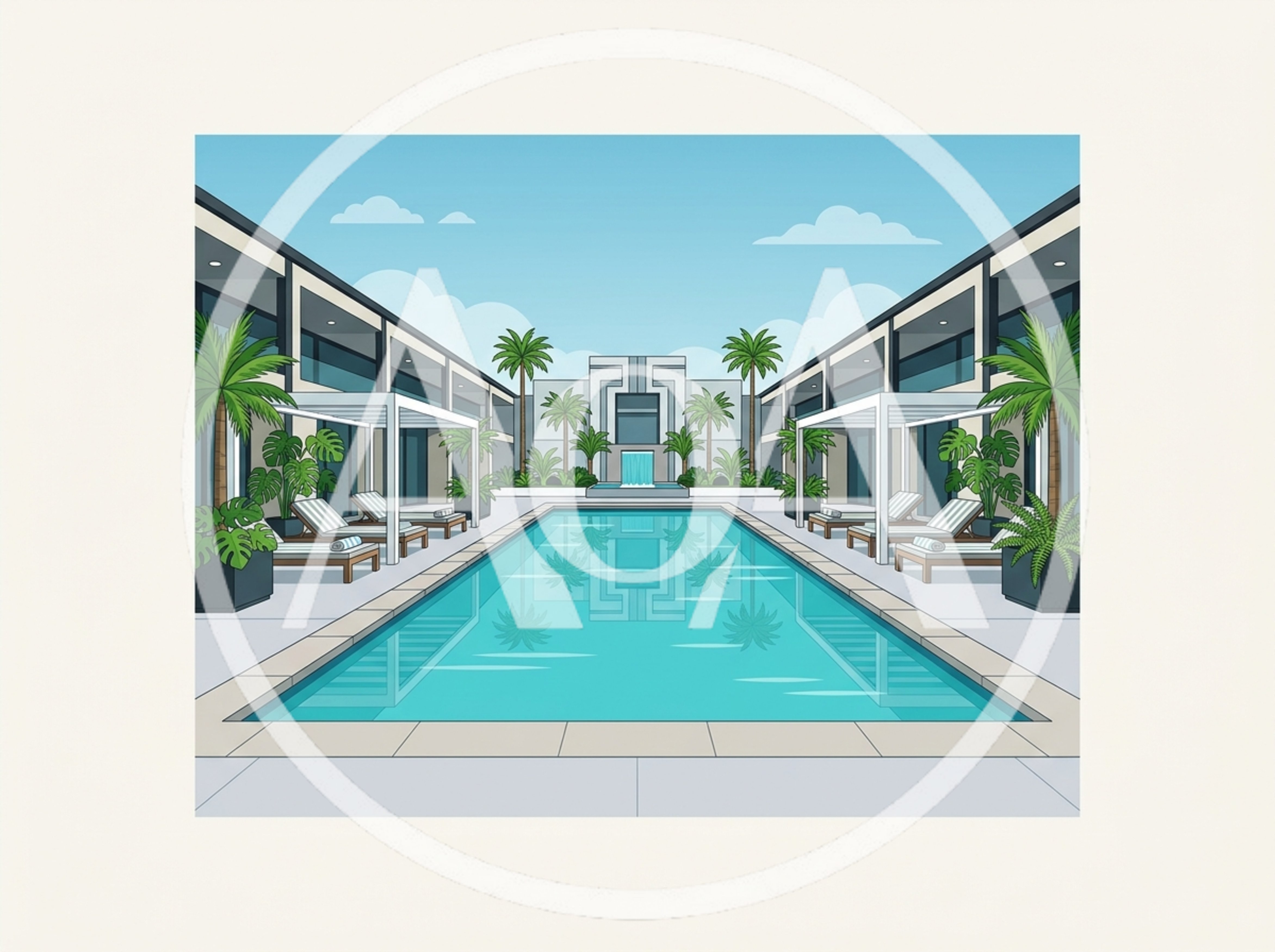 Modern Resort Swimming Pool Courtyard Illustration