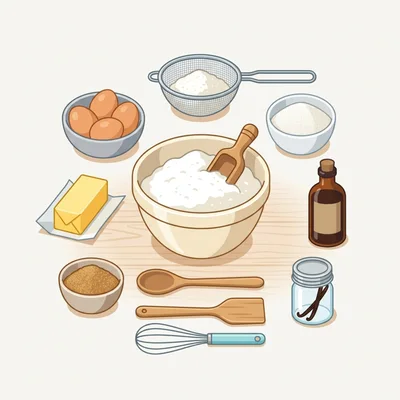 Baking Ingredients and Kitchen Tools Illustration